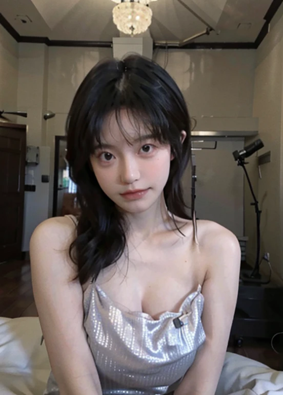 best qualtiy,tmasterpiece,Ultra-high resolution,(realisticlying:1.4),2 girls,A pair of pure apricot eyes,looking at viewert,Raised sexy,(:1.2),(big cleavage breasts:1.3),(The upper part of the body:1.4)
