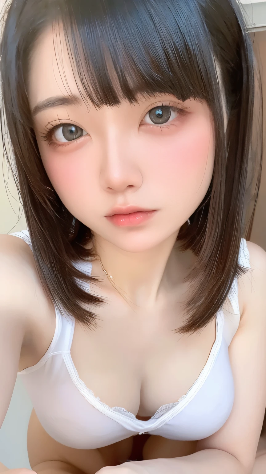 see through,Beautiful and fair、Radiant Skin, 3 Up, Gorgeous, bright, Refreshing and gentle expression, Perfect beautiful face、Beautiful shiny bangs, A very beautiful girl, Eyeliner, Very perfect eyes,Very large breasts,Grooves reveal original skin,Muscular body,Flesh-colored underwear、