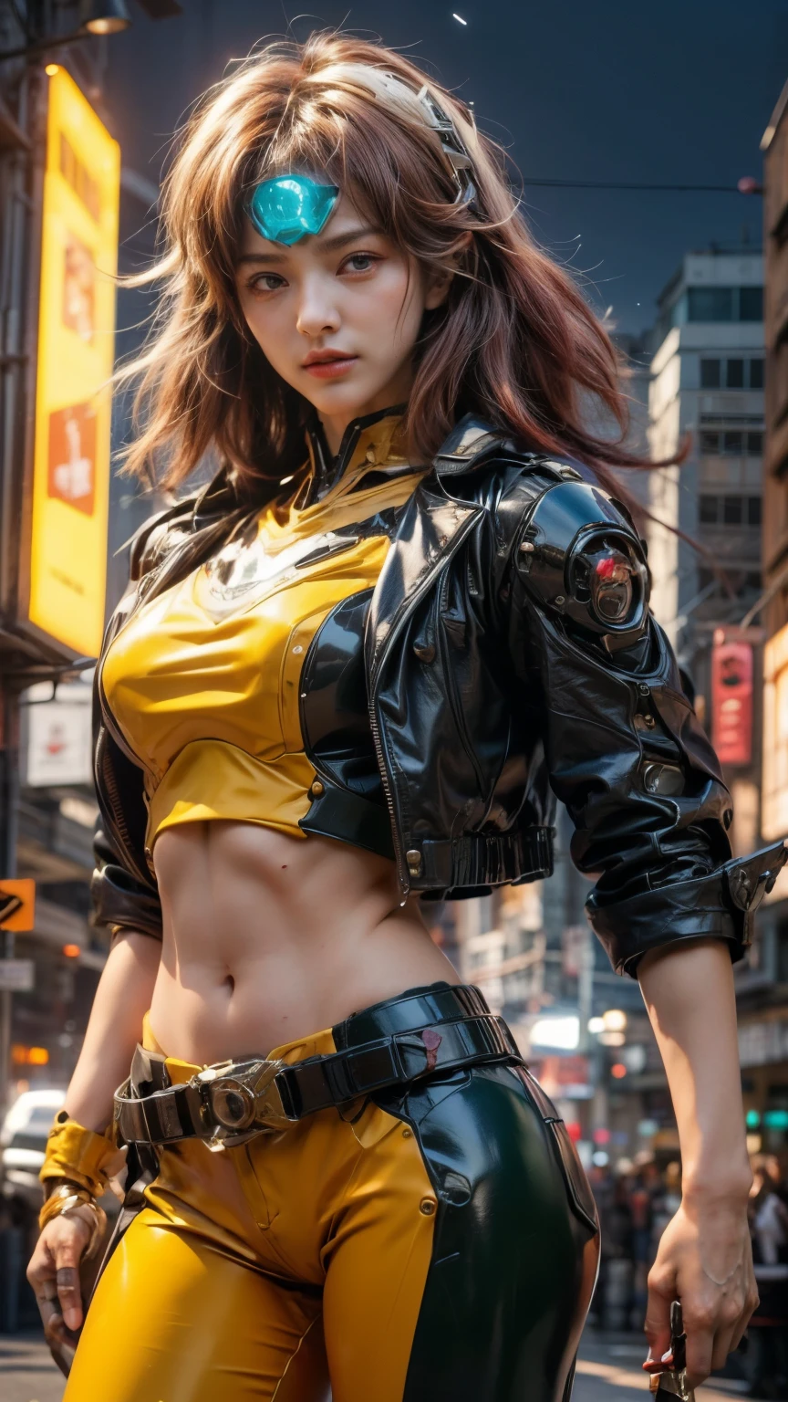 1girl in、Delicate and beautiful facial features、light make-up、Exquisite jewelry and necklaces、Delicate technology leather jacket with short upper body、Ultra mini skirt in delicate technical leather at lower body、Sitting on a green high-tech bike、flaxen ponytail、With smiling eyes、bare shoulders​、Shows perfect curves and plump buttocks behind them、 Background Special Effects Neon、colourfull、colourfull、Highlight green motorcycle and girl、Top image quality、​masterpiece、hight resolution、Complex motorcycle details、Emphasis on the creation of future technologies、Facial features are clear and not blurred,、Normal human finger、