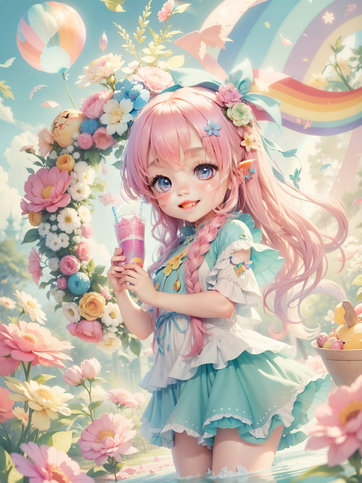 Fairy、A cute boy、A big smile、rainbow、pop、candy、