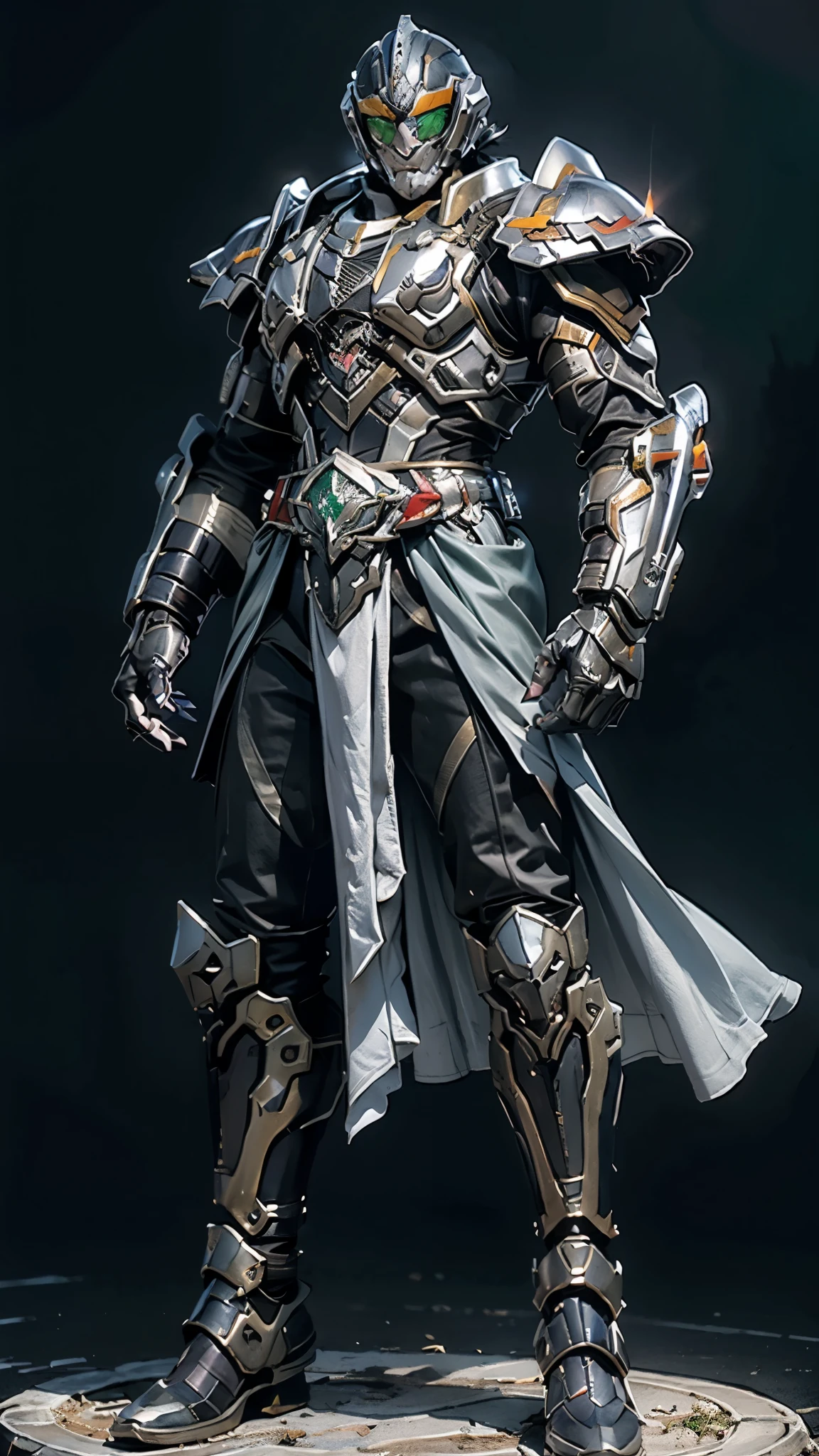 A man wearing a full-face helmet, a fantasy-style biotech armored combat suit, green eyes, (a composite layered chest armor), fully enclosed shoulder guards, matching arm and leg guards, the belt is adorned with Rose-shaped gemstone, (the color scheme is primarily white with red and blue accents), the design balances heavy with agility, a high-tech bio-mecha armor, (Armor Concept Inspired by Rose, stand on the top of a skyscraper in a futuristic sci-fi city), this character embodies a finely crafted fantasy-surreal style armored hero in anime style, exquisite and mature manga art style, (battle damage, element, plasma, energy, the armor glows), ((male:1.5)), metallic, real texture material, dramatic, high definition, best quality, highres, ultra-detailed, ultra-fine painting, extremely delicate, professional, perfect body proportions, golden ratio, anatomically correct, symmetrical face, extremely detailed eyes and face, high quality eyes, creativity, RAW photo, UHD, 32k, Natural light, cinematic lighting, masterpiece-anatomy-perfect, masterpiece:1.5