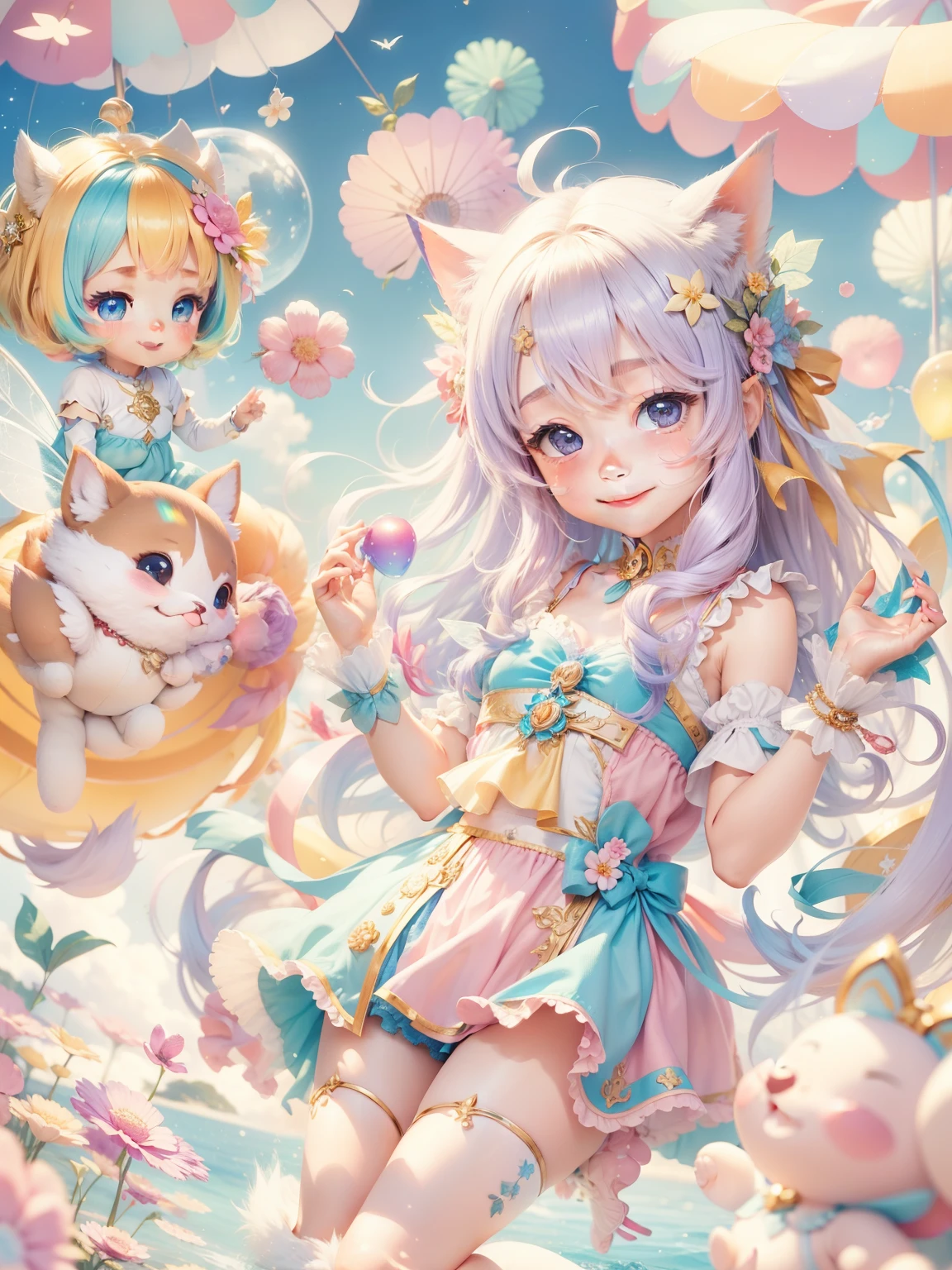 Fairy、A cute boy、A big smile、rainbow、pop、candy、