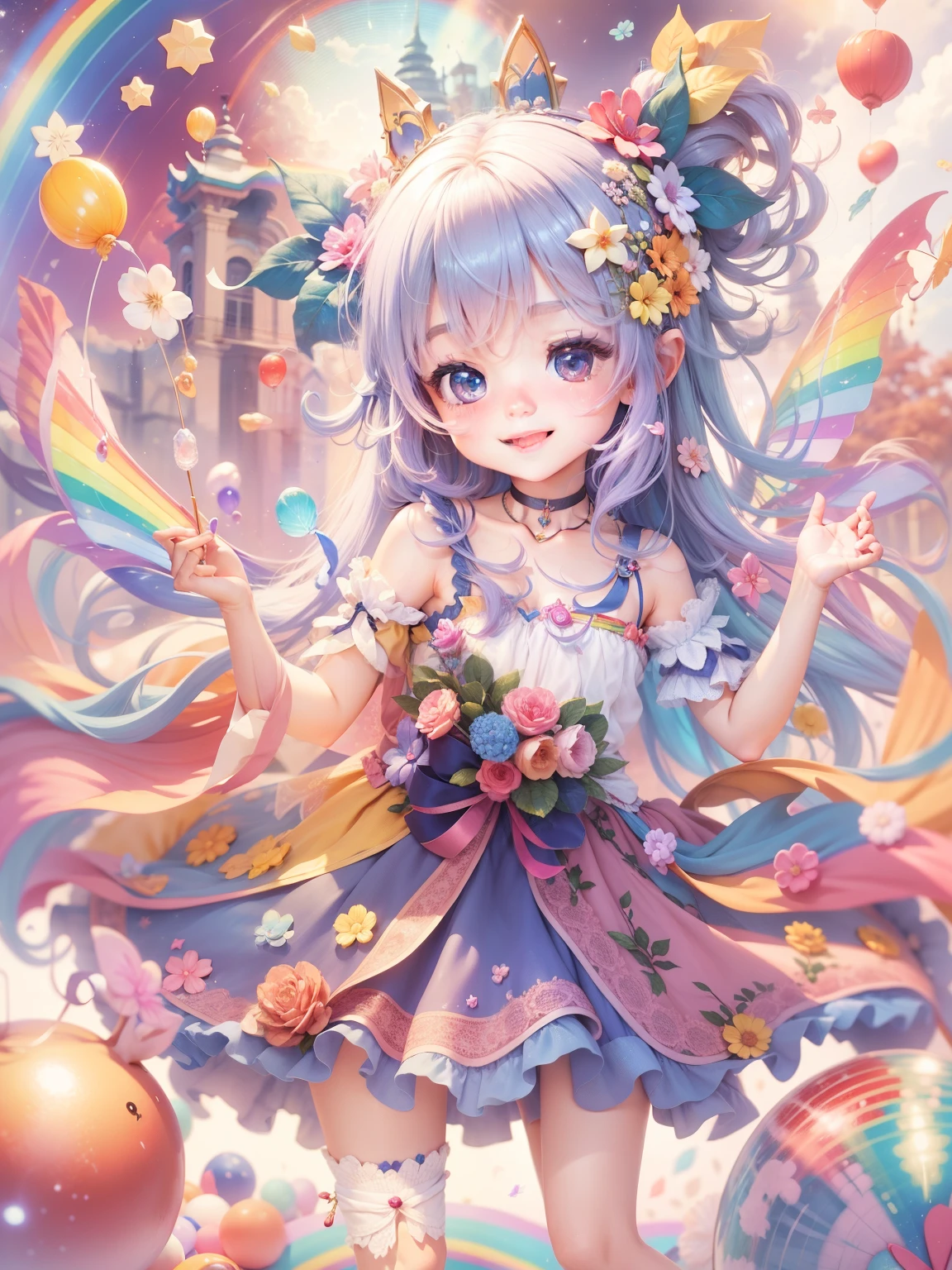 Fairy、A cute boy、A big smile、rainbow、pop、candy、