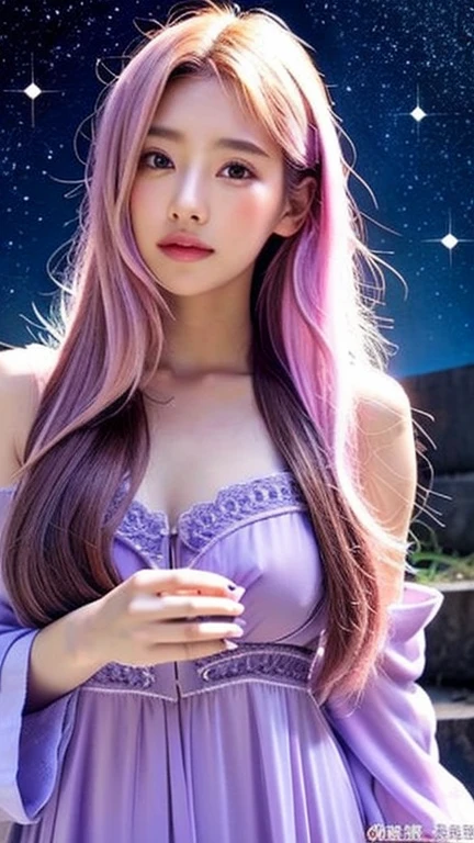 12 Constellations、Fortune telling、universe、Bright image、Fantasy、purple、pink、Long Hair、Young Japanese、Abundant chest、Long Hair、Light Hair、