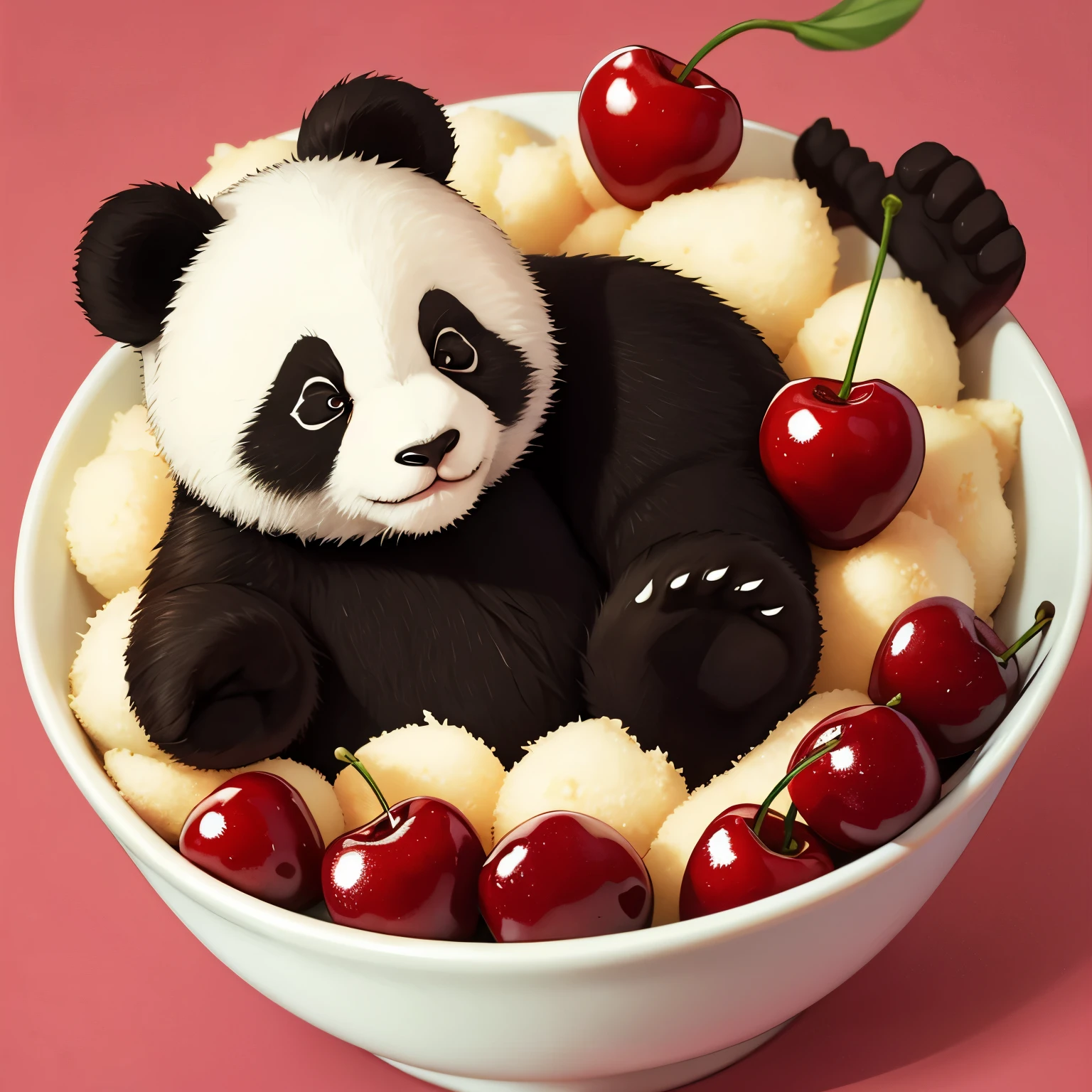 A cute panda with cherries