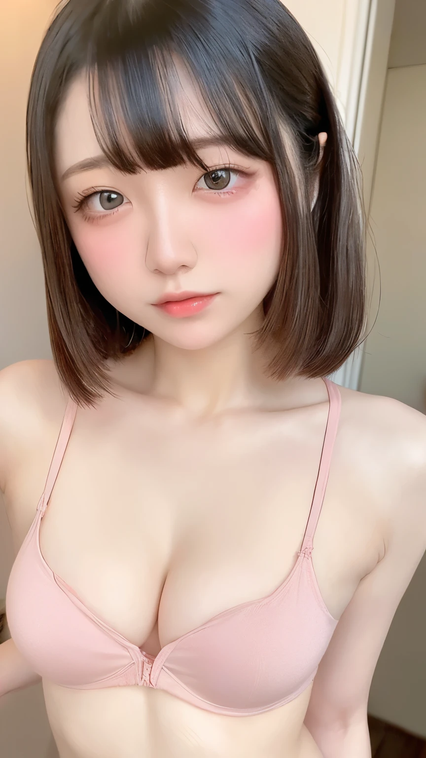 see through，Beautiful and fair、Radiant Skin, 3 Up, Gorgeous, bright, Refreshing and gentle expression, Perfect beautiful face、Beautiful shiny bangs, A very beautiful 17 year old girl, Eyeliner, Very perfect eyes，Very large breasts，Grooves reveal original skin，Muscular body，Light pink underwear