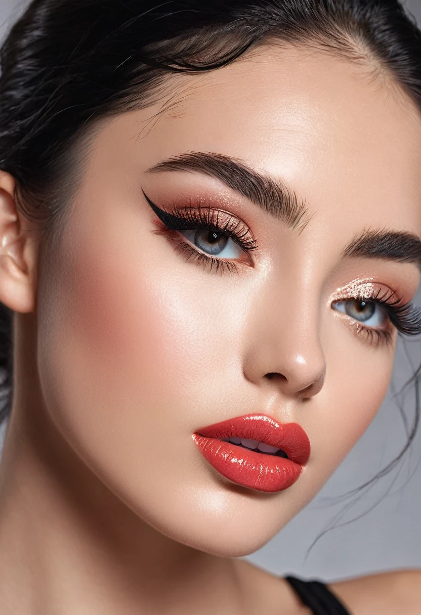 8k, RAW Photo, Photorealistic: 1.25), (Lip Gloss, Eyelashes, Glossy Face, Glossy Skin, Best Quality, Ultra High Resolution, Depth of Field, Chromatic Aberration, Caustics, Moisturized Lips, Ultra-Trimmed Face, Radiant Detailed Eyes, Black Hair, Semi-Long, Fashionable, Tight Knit Dress, Sheer