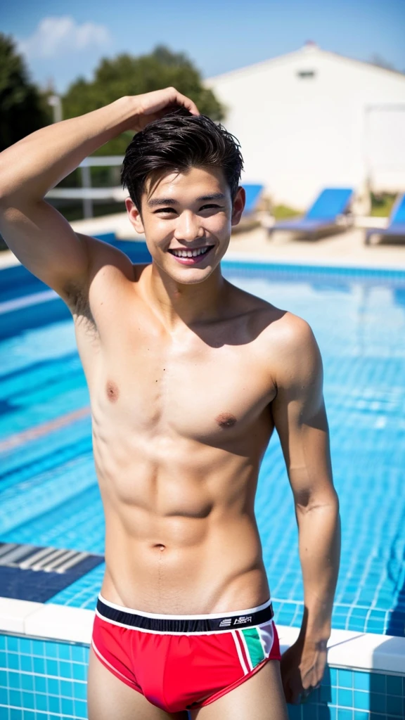 male Age 24 Lifesaver swimwear smiling