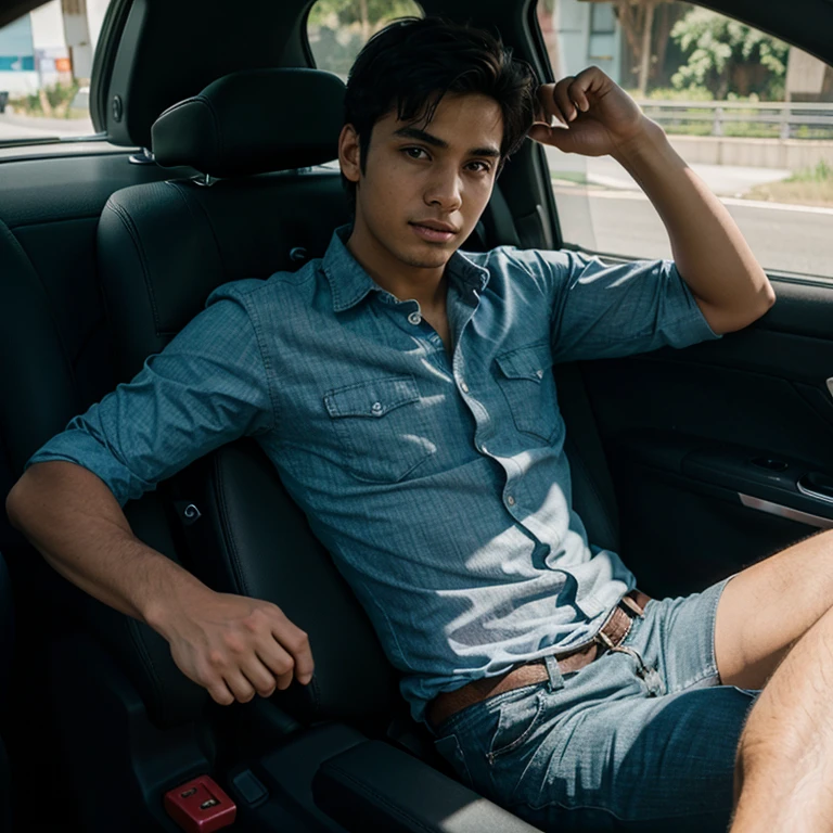 Garoto encostado em carro