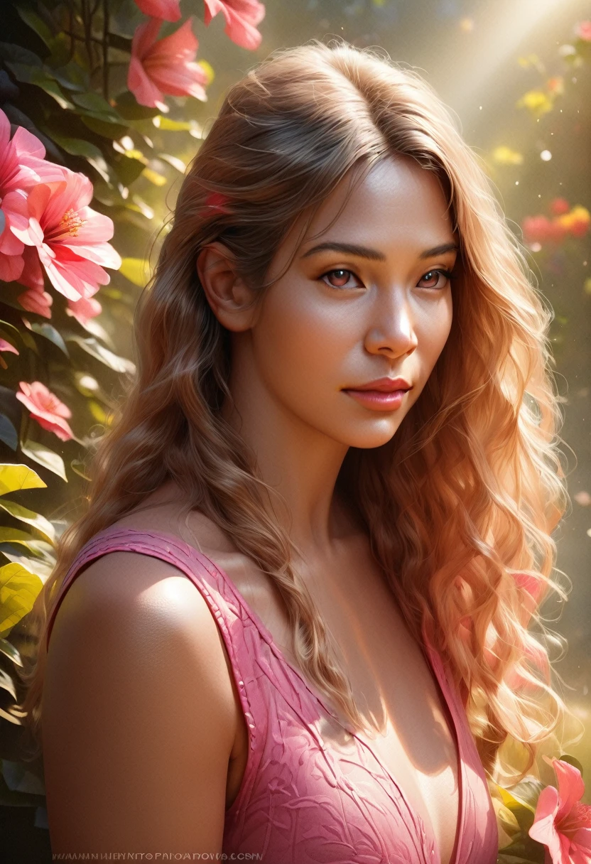 (best quality,4k,8k,highres,masterpiece:1.2),ultra-detailed,(realistic,photorealistic,photo-realistic:1.37),illustration,(natural lighting,sunlight:1.1),beautiful detailed eyes,beautiful detailed lips,soft and flowing hair,graceful pose,endearing facial expression,floral garden background, vibrant and lively colors,subtle color gradients,delicately textured dress,ethereal atmosphere