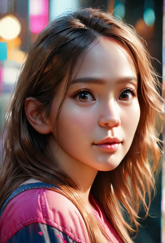 (best quality,4k,8k,highres,masterpiece:1.2),ultra-detailed,(realistic,photorealistic,photo-realistic:1.37),young girl,brown hair,big eyes,cute-fine face,big bosom,beautiful Japan girl face,cute pretty girl,beauty,portrait,soft lighting,colorful tone