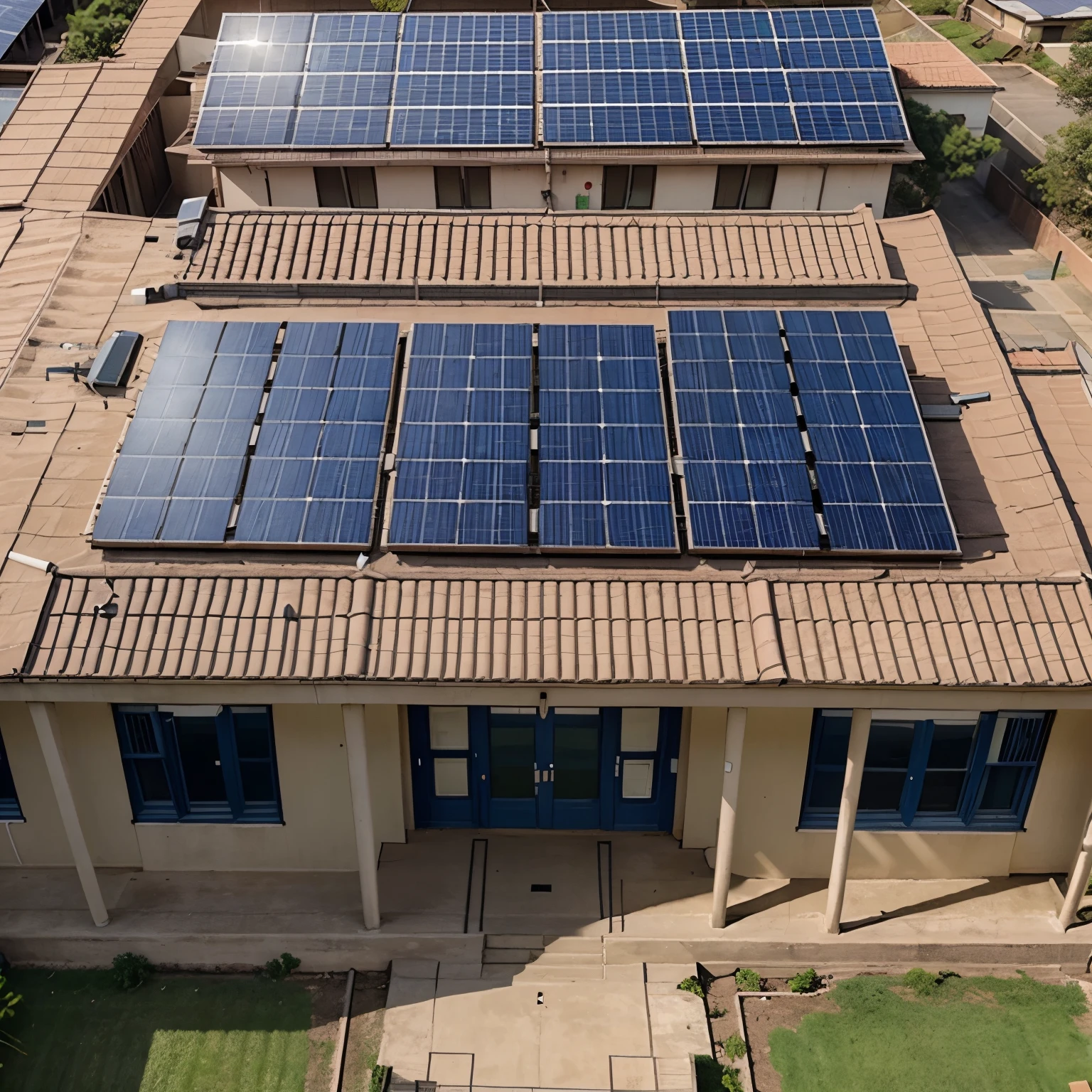 representative image of the school with solar panels on the roof.