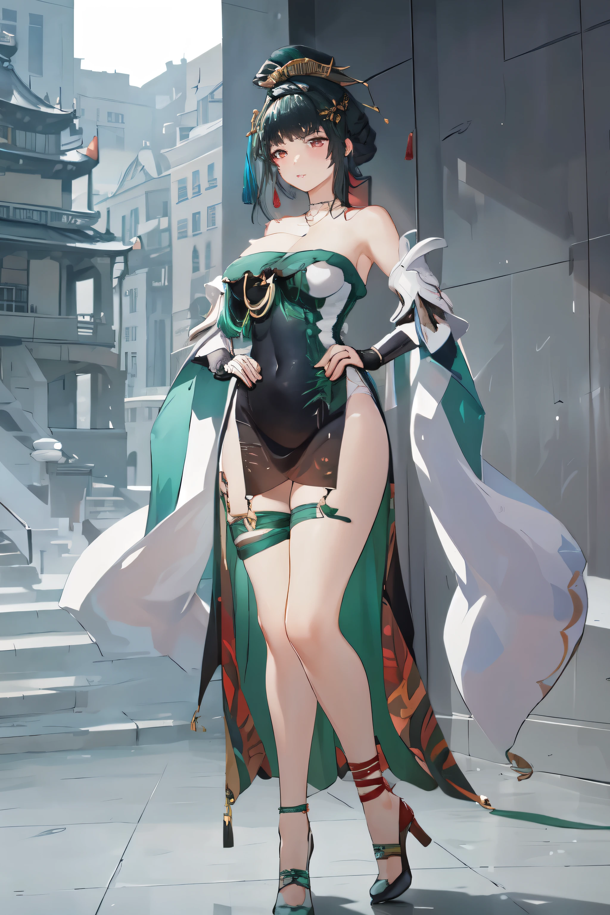 masterpiece, best quality BREAK solo, china dress, highres, 1girl, standing, (large breasts), mature female, hanying, Full body drawing, (masterpiece), (best quality), (hyperdetail), (illustration), ((extremely delicate and beautiful)), (detailed light), (prefect's body), full body drawing, dancer, Hanying, HanYing, sexy, sexy belly, sexy belly line, sexy belly button