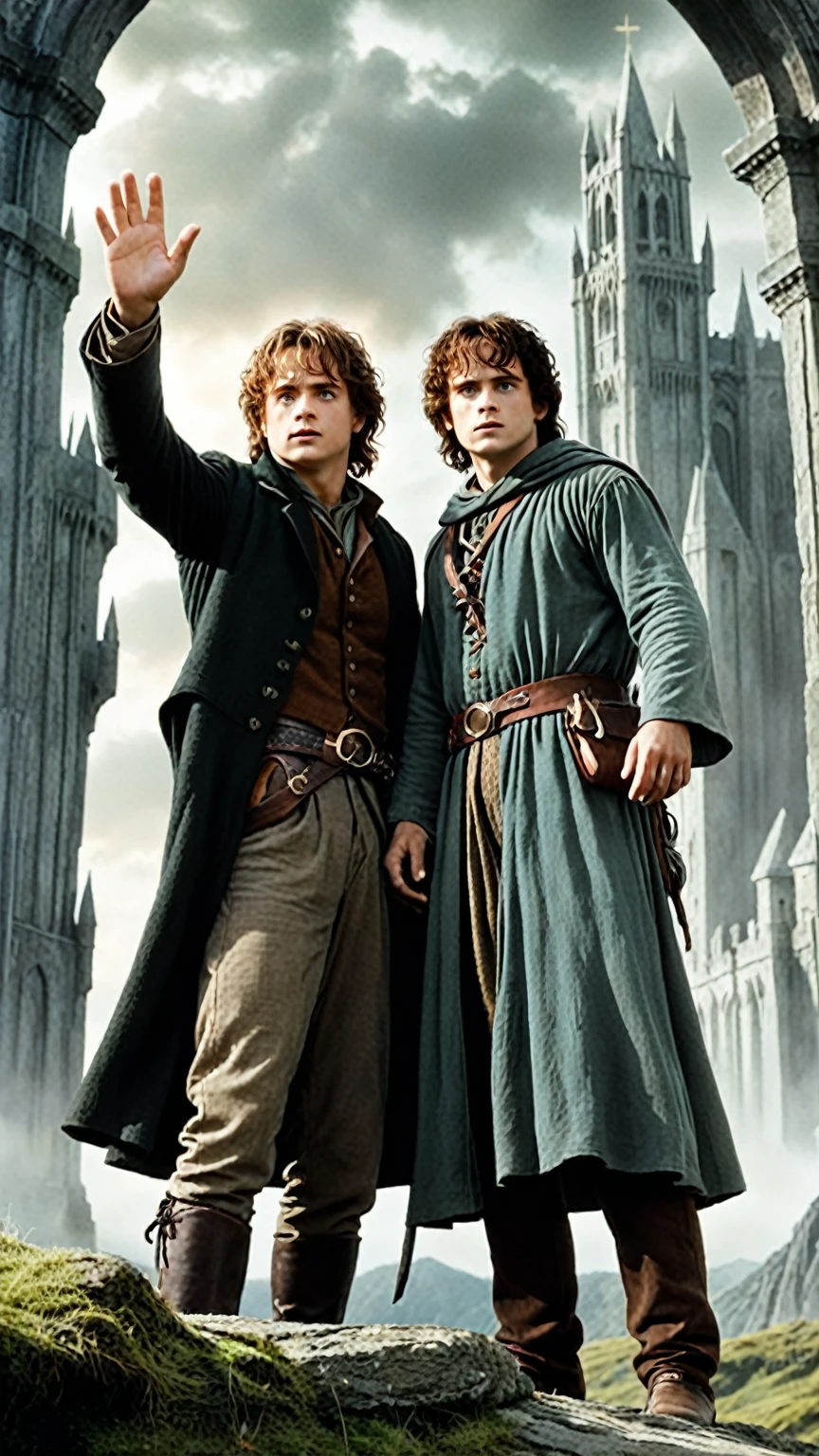 a (a The Lord of the Rings: The Two Towers (2002) scene) of background style by brown. a felix ruined black,arms relaxed at sides pose,(brandishing),orphic,celestial,chasing,soft contrast,celestial,view from below shot,dramatic expressive background,8k,ethereal beauty,(intricately detailed),lightroom,motion blur,((surreal masterpiece)),jaw-dropping,fashion photography,close-up,cinematic quality,