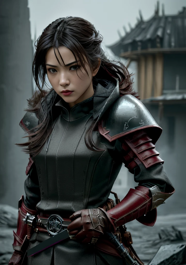 Design one ((girl)) The character is Assasin,A strong sense of justice. Assassin Armor, Stylish and unique. Take 2 Calambit knives. Volumetric Lighting, RealismBREAK (masterpiece:1.2), (best quality), 4k, Extremely detailed, (dynamic composition: 1.4), High Detail, Colorful Detailed, (gloomy colors: 1.2), (Luminous lighting, Atmospheric lighting), gloomy, magic, (Solitary: 1.4), (((Wear gloves on both hands))), Dragon Hunter, Weapons catalog, (你肩上的magic翅膀)