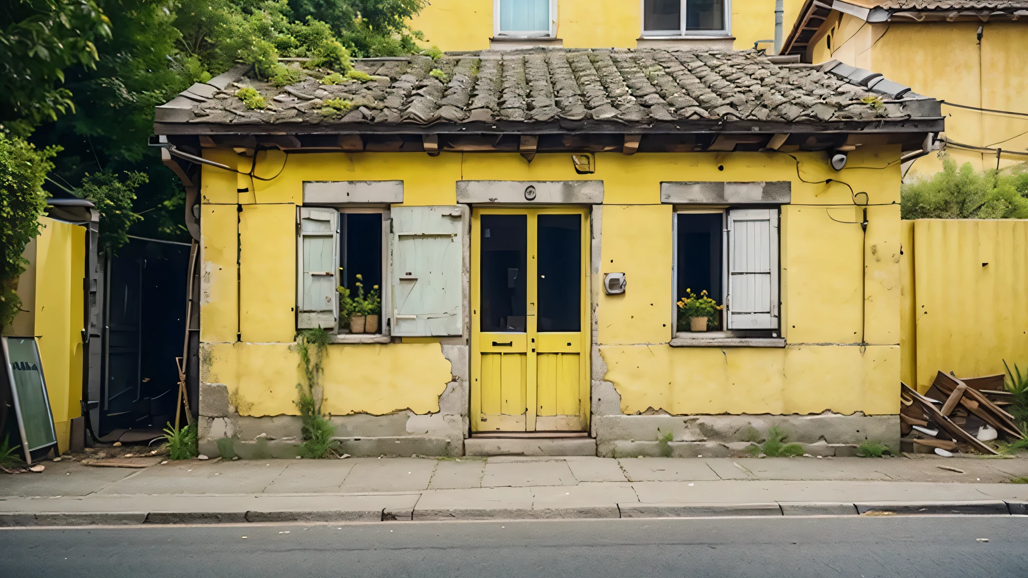 photo of an old yellow building without sign or text