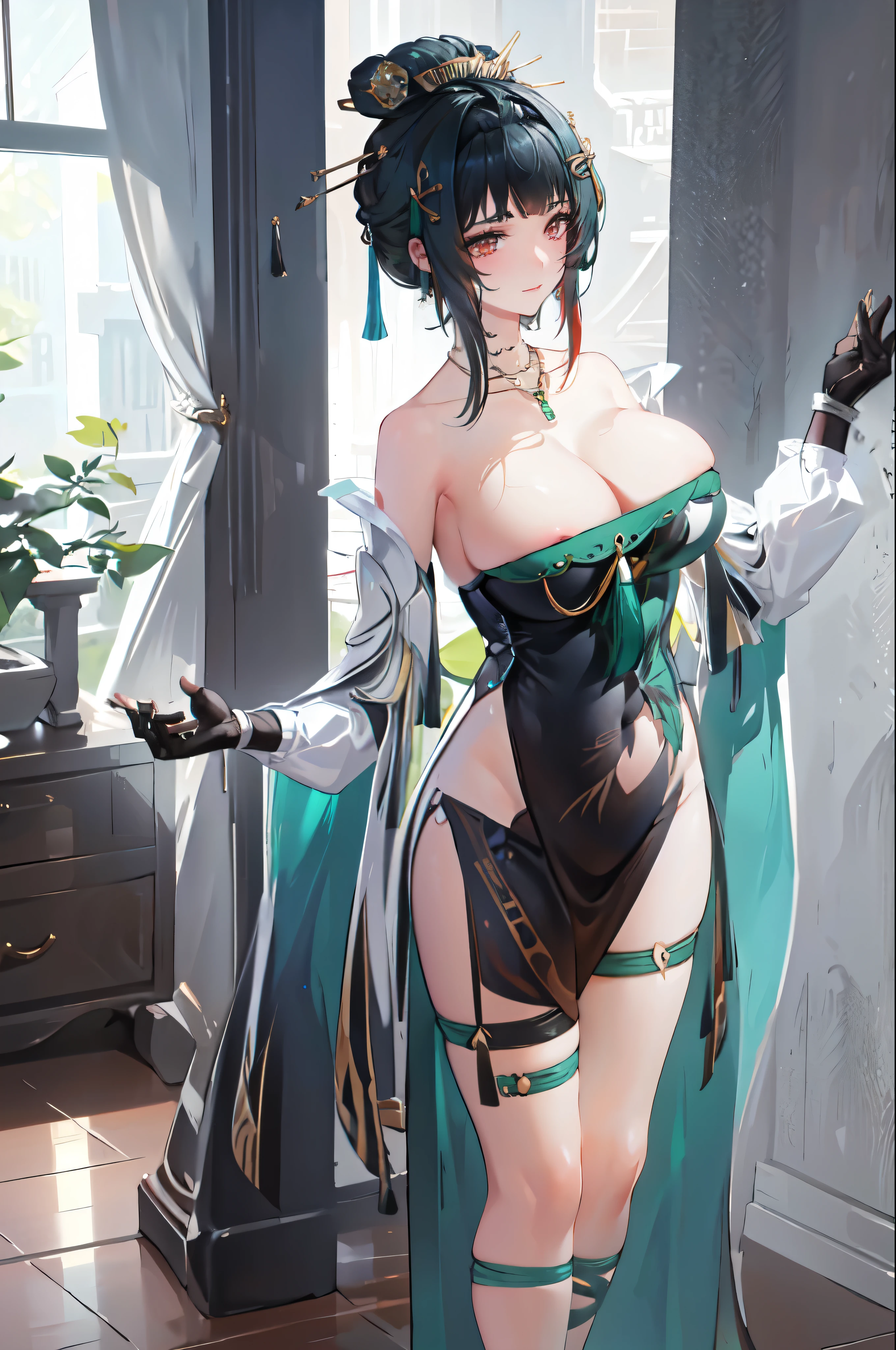masterpiece, best quality BREAK solo, china dress, highres, 1girl, standing, (large breasts), mature female, hanying, Full body drawing, (masterpiece), (best quality), (hyperdetail), (illustration), ((extremely delicate and beautiful)), (detailed light), (prefect's body), full body drawing, dancer, Hanying, HanYing, sexy, sexy belly, sexy belly line, sexy belly button