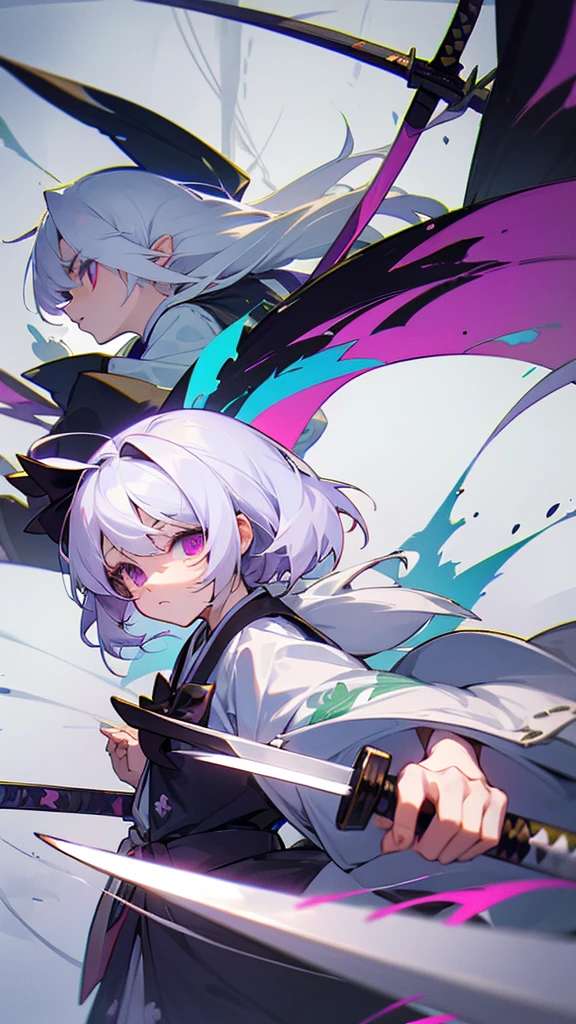 highest quality Neutral face woman I have long hair kind Odd Eye I drew the clothes based on Sagume Kigami and Youmu Konpaku. Japanese sword