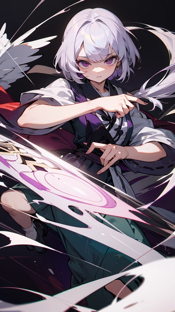 highest quality Neutral face woman I have long hair kind Odd Eye I drew the clothes based on Sagume Kigami and Youmu Konpaku. Japanese sword one person