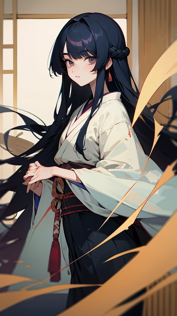 highest quality Neutral face woman I have long hair kind Odd Eye Japanese sword one person