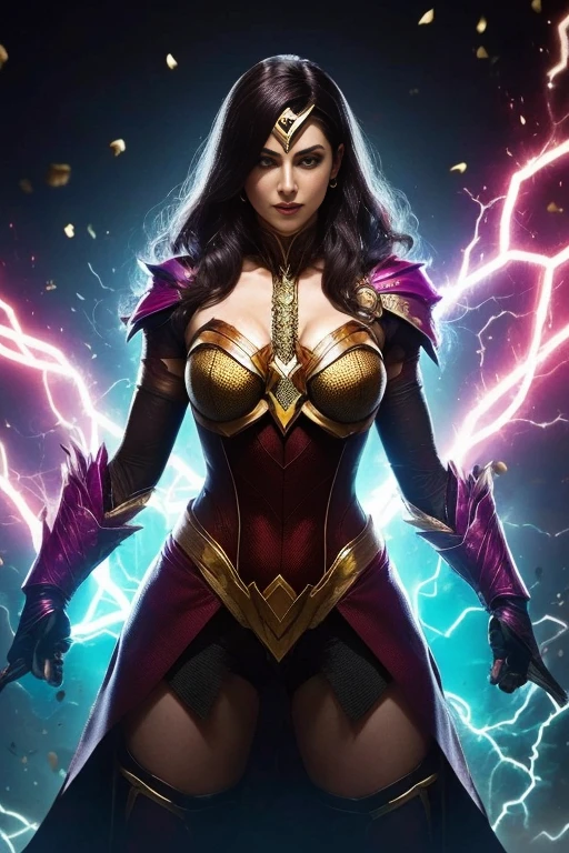 (papel de parede 8k extremamente detalhado), An average necromancer photo of a corrupted superheroine, intrincado, alto detalhe, Dramatic