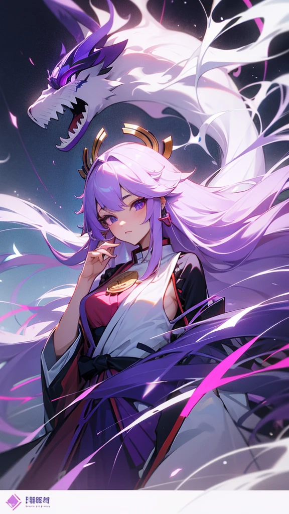 highest quality　Neutral face　woman　I have long hair　kind　Odd Eye　one person　White and purple hair　Miko costume　beautiful girl