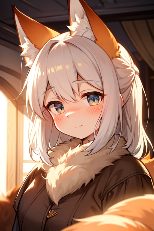 (hairy:1.2), fox, focus on face, blush, Beautiful light and shadow