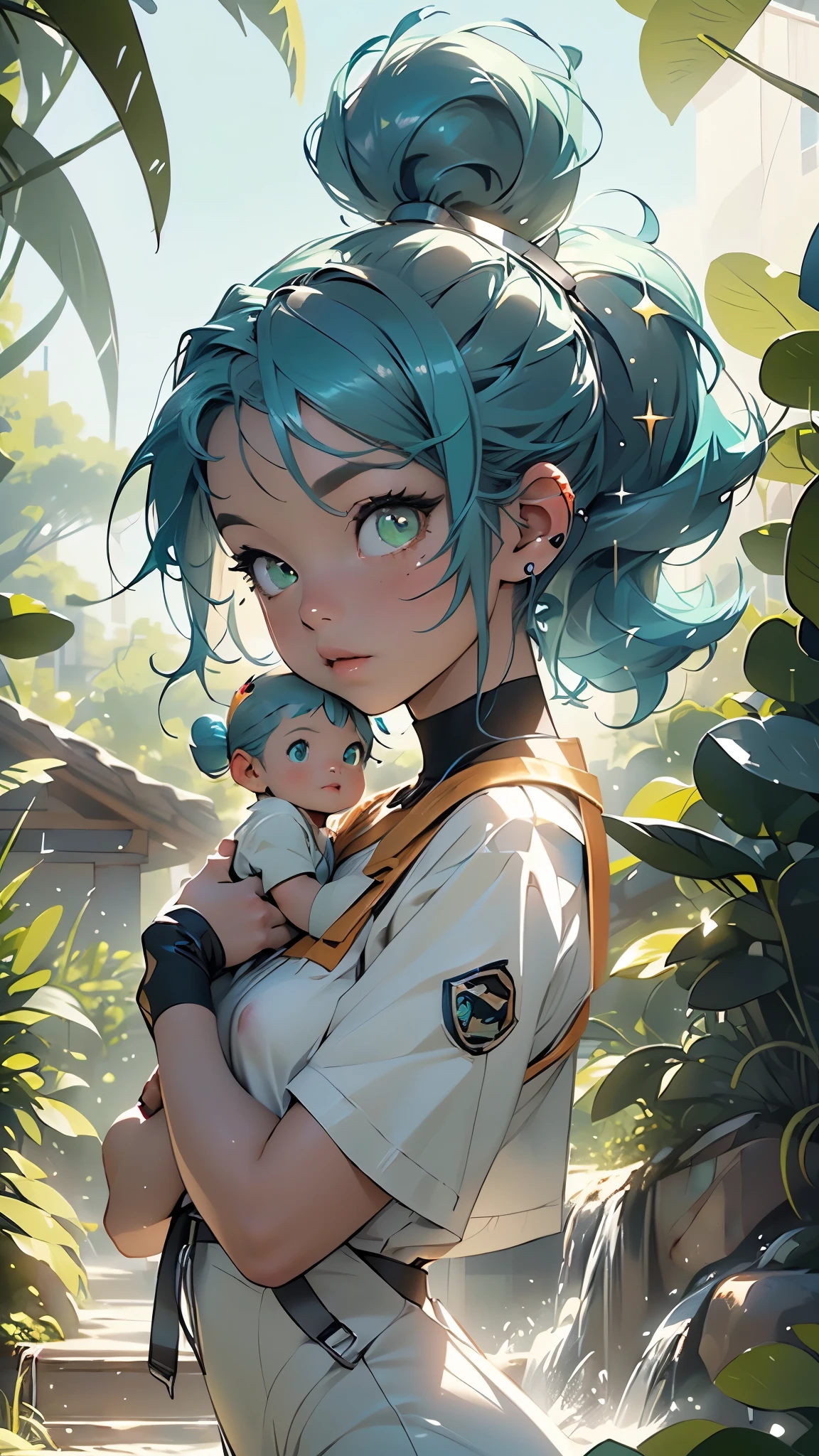 Cute girl,(((Little,tiny Little body,Little))),(((6 ))),((extremely Cute and beautiful blue hair)),
(((flat chest))),((((blue hair:1.35,ponytail,Colored inner hair,Ear breathing)))),(((green_Eyes:1.3))),,beautiful detailed Eyes,symmetrical Eyes,big Eyes:1.5,(((lustrous skin:1.5,bright skin: 1.5,skin tanned,shiny skin,very shiny skin,Shiny body,plastic glitter skin,exaggerated shiny skin,illuminated skin))),(Detailed body,(Detailed face)),((flat chested, flat stomach, baby face,sluttish,Erotic,((NSFW)),
(female scout, with a backpack on her back, scout suit, hanging lantern, blue hair),
(Dynamic Pose:1.0),embarrassed,(Centered,scale to fit the dimensions,thirds rule),
huge tower on the island,architecture,blue sky,building,day,fantasy,island,huge tower on the island,building,architecture,landscape,sea,beautiful day,rock,sky,tower,tree,waterfall,scenery:1.25,((intricate scenery)),
(Glossy glowing ornaments),highres,sharp focus,(ultra detailed,extremely detailed),(photorealistic artwork:1.37),(extremely detailed CG unity 8k wallpaper),(((vibrant colors,vibrant theme))),(intricate),(masterpiece),(best quality),artistic photography,(photography taken by sldr),(intricate background),perfect rendered face,perfect face details,realistic face,photo realistic,((intricate detail)),(((realism))),
