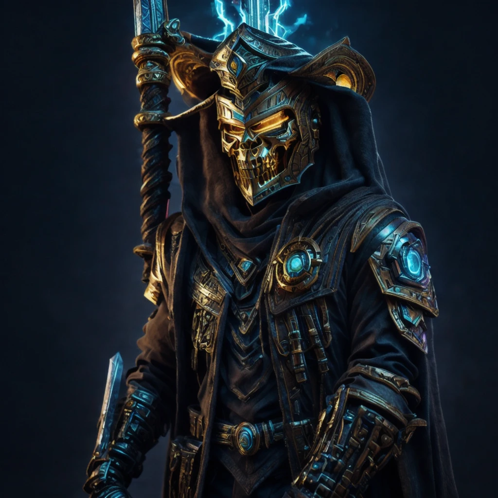 Figure of a male knight holding a sword and a rapier, Dark Paladin, Death knight, Death knight, Dark Armor, Epic Paladin armor, Holy Paladin, World of Warcraft art style, World of Warcraft concept art, portrait of the emperor of mankind, a human Male Paladin, Fantasy Paladin, Male Paladin, Dark Priest Super Detail, high quality, 最high quality, high resolution