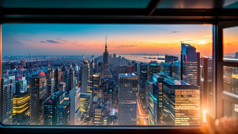 A cityscape waking up with the sunrise。