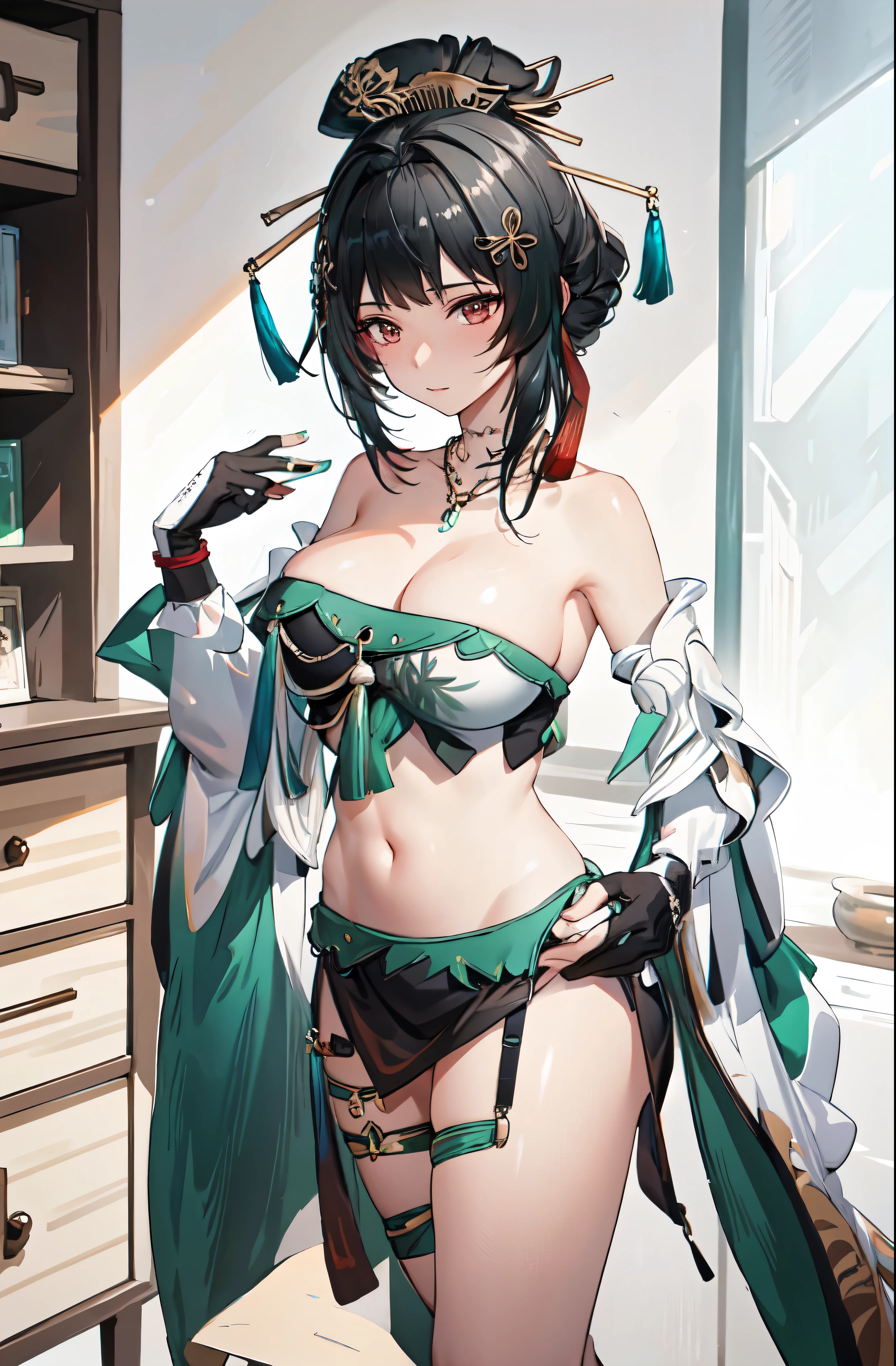 masterpiece, best quality BREAK solo, china dress, highres, Super detailed, very detailed, highest quality, best quality, super detailed, 1girl, standing, (large breasts), mature female, hanying, Full body drawing, (masterpiece), (best quality), (hyperdetail), (illustration), ((extremely delicate and beautiful)), (detailed light), (prefect's body), full body drawing, Hanying, HanYing, sexy, sexy belly, sexy belly line, sexy belly button