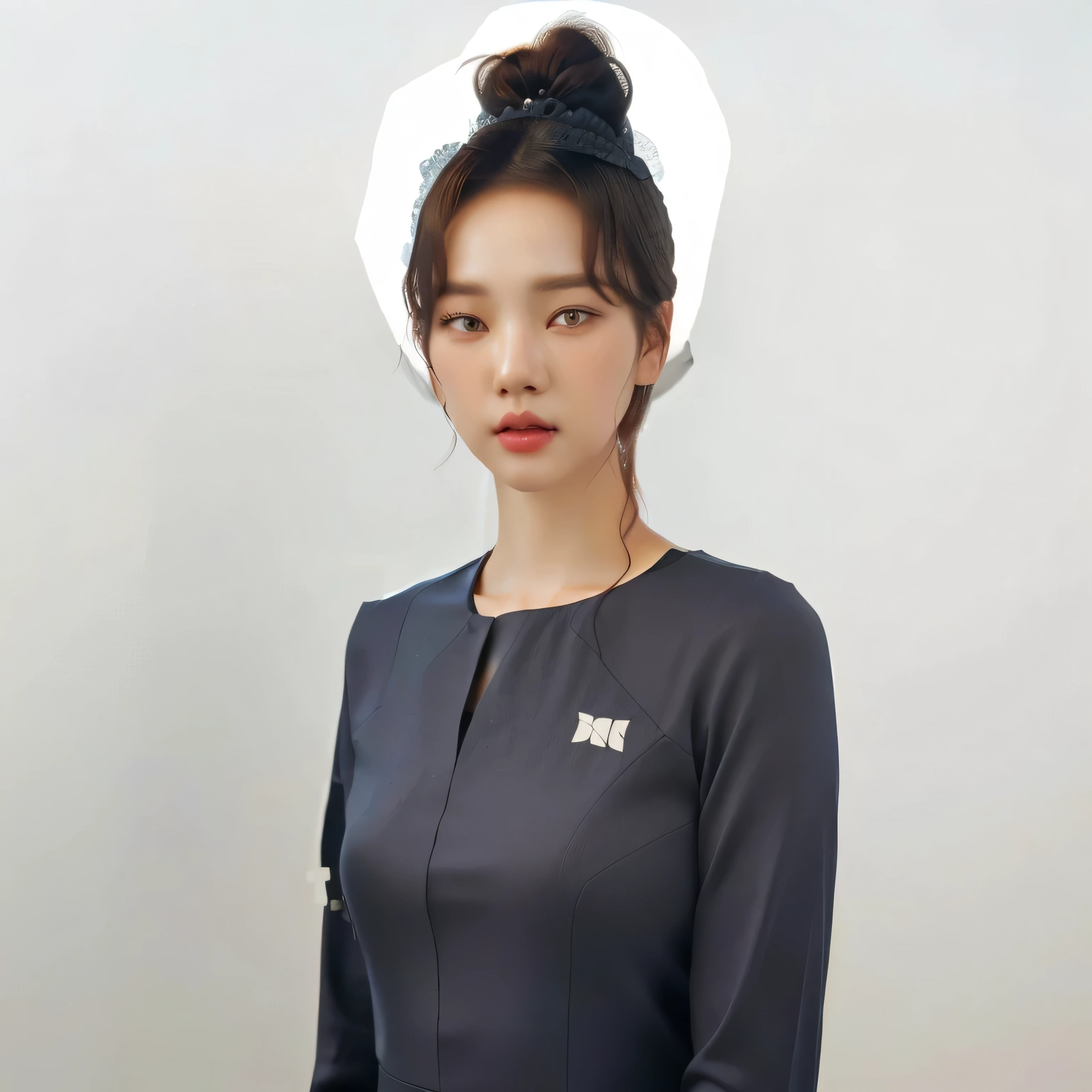 there is a woman with a white hat on her head, professional profile picture, professional profile photo, with short hair, promotional portrait, korean symmetrical face, corporate photo, with round face, jiyun chae, shin min jeong, amazing professional picture, korean woman, xintong chen, wenfei ye, female actress from korea, chengyou liu, yun ling