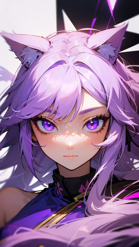 highest quality Neutral face woman I have long hair kind Odd Eye one person White and purple hair Miko costume beautiful girl Cat ear