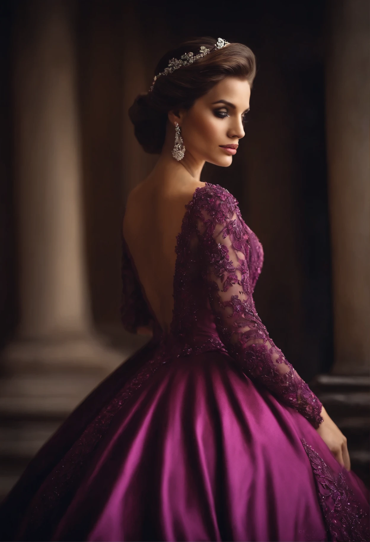 Uma  com cabelo vestido de princesa roxo 