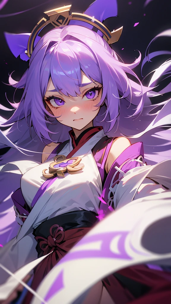 highest quality　Neutral face　woman　I have long hair　kind　Odd Eye　one person　White and purple hair　Miko costume　beautiful girl　Cat ear　Embarrassed