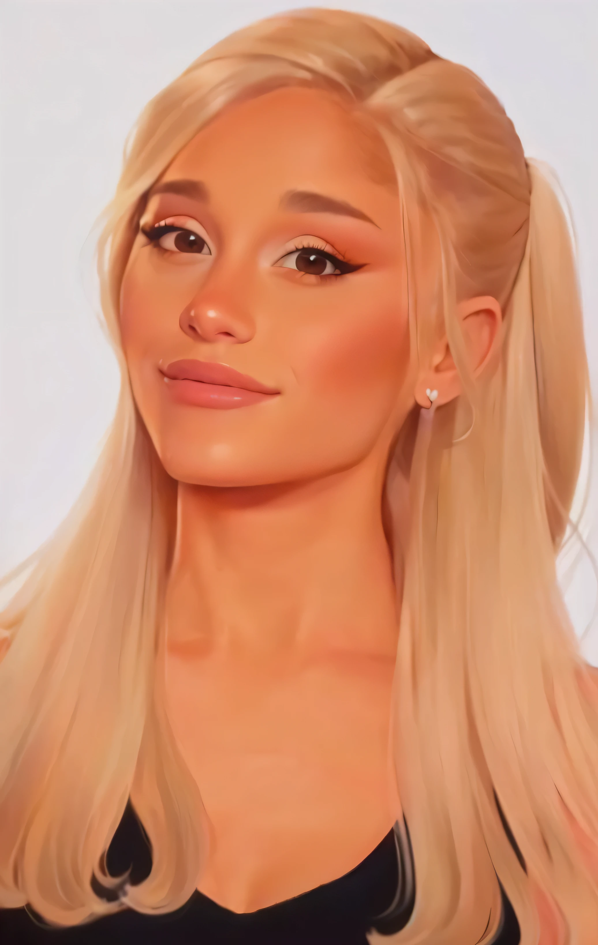 uma pintura de uma mulher com cabelo loiro e blusa preta, pintura de ariana grande, pintura de retrato de ariana grande, retrato de ariana grande, no art style by bowater, cartoon pintura digital, glossy pintura digital, digital illustration portrait, arte digital de um elegante, retrato digital, suave. pintura digital, realistic pintura digital, Dor digital, retrato de arte digital