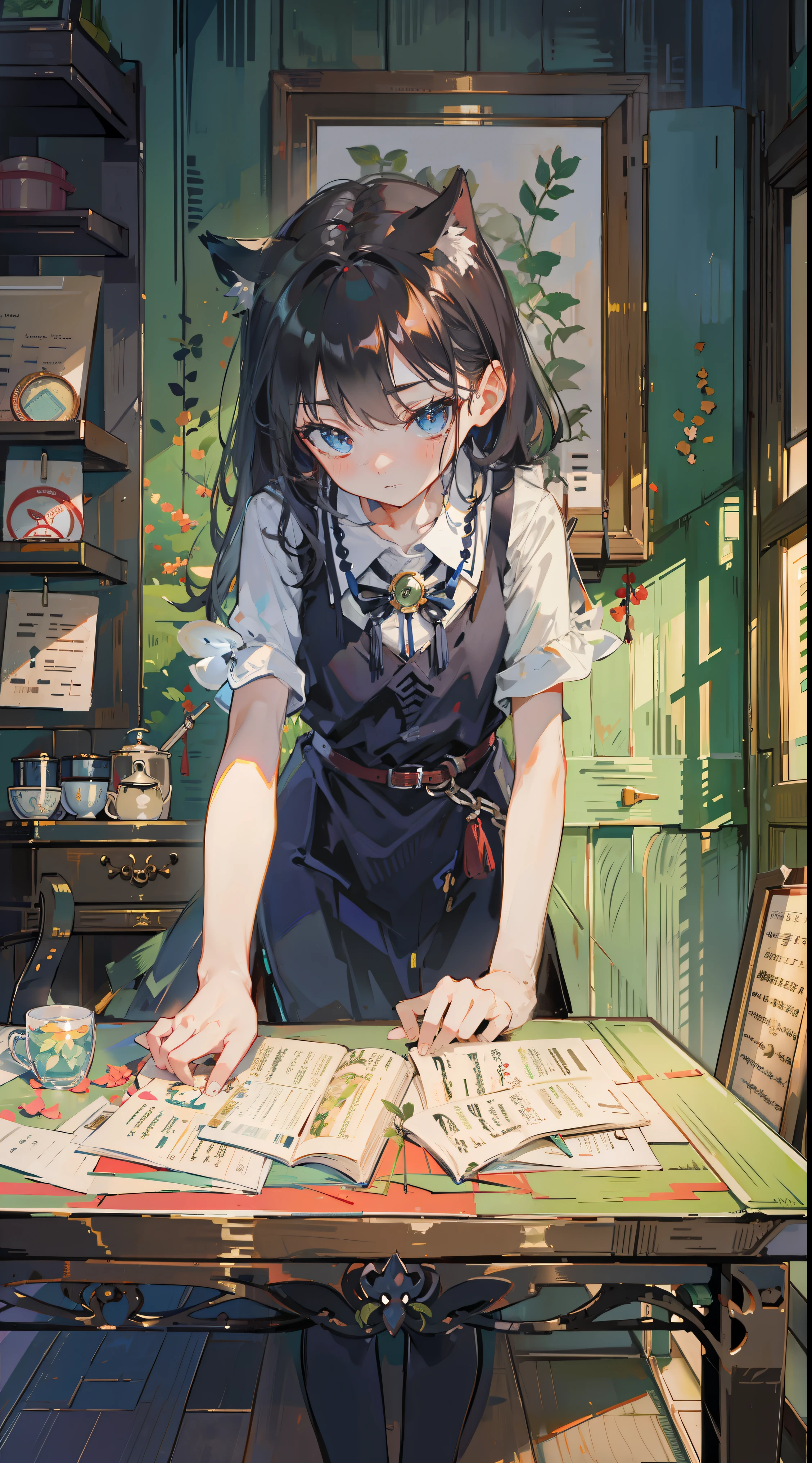 (Tabletop, highest quality: 1.1), Ghibli style, alone, , Weibo, Tinker's Wife (Tabletop), highest quality, Expressive eyes, Perfect Face, Small breasts, thin, ((Wearing a dress and playing the piano)),Transparent glass bottle body, Glass Girl, transparent, Wavy green hair, Pink and blue eyes, Green leaves of hair, Eyes like shining jewels, Long eyelashes, Transparency, ((Wearing a dress and playing the piano)), (Red Jewel Autumn Costume)), whole body, Standing Pose Reaching Out, thin feet, Perfect hands, Five Fingers, Yun News (Hmph), no_human, (((Cat ear))), Forest land