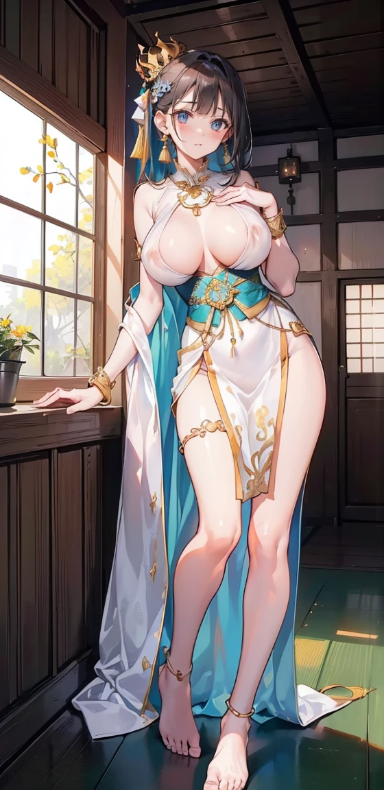 (open close:1.4), (realistic:1.4), photographyมืออาชีพ, award winning pictures, photography, middle photo, raw, Bokeh, natural light, realistic shadows, fine texture, Photon mapping, Film texture, hiqcgbody, looking at the audience, (Japanese mix), (Full body), (split screen:1.4), Red traditional Thai dress, Style number with leather strap., Long blue-green traditional Thai skirt., (Barefoot), Ayutthaya, Ancient Thai ruins, outdoor, sunny day, (hair_good), fist, small waist, (big girl),rift, visible , (((,Show your , open ,)),((:1.37)), I see bulging ,(large :1.4), Rift of Venus, (abdomen:0.8), bracelet, Gold Necklace, decorate, crown, (White and bright skin 1.4), ..), Navel expulsion, (dance_attitude:1.5,Thai dance),(Leg lift,,:1:75,), ((((2 girls, Young woman, pair))))