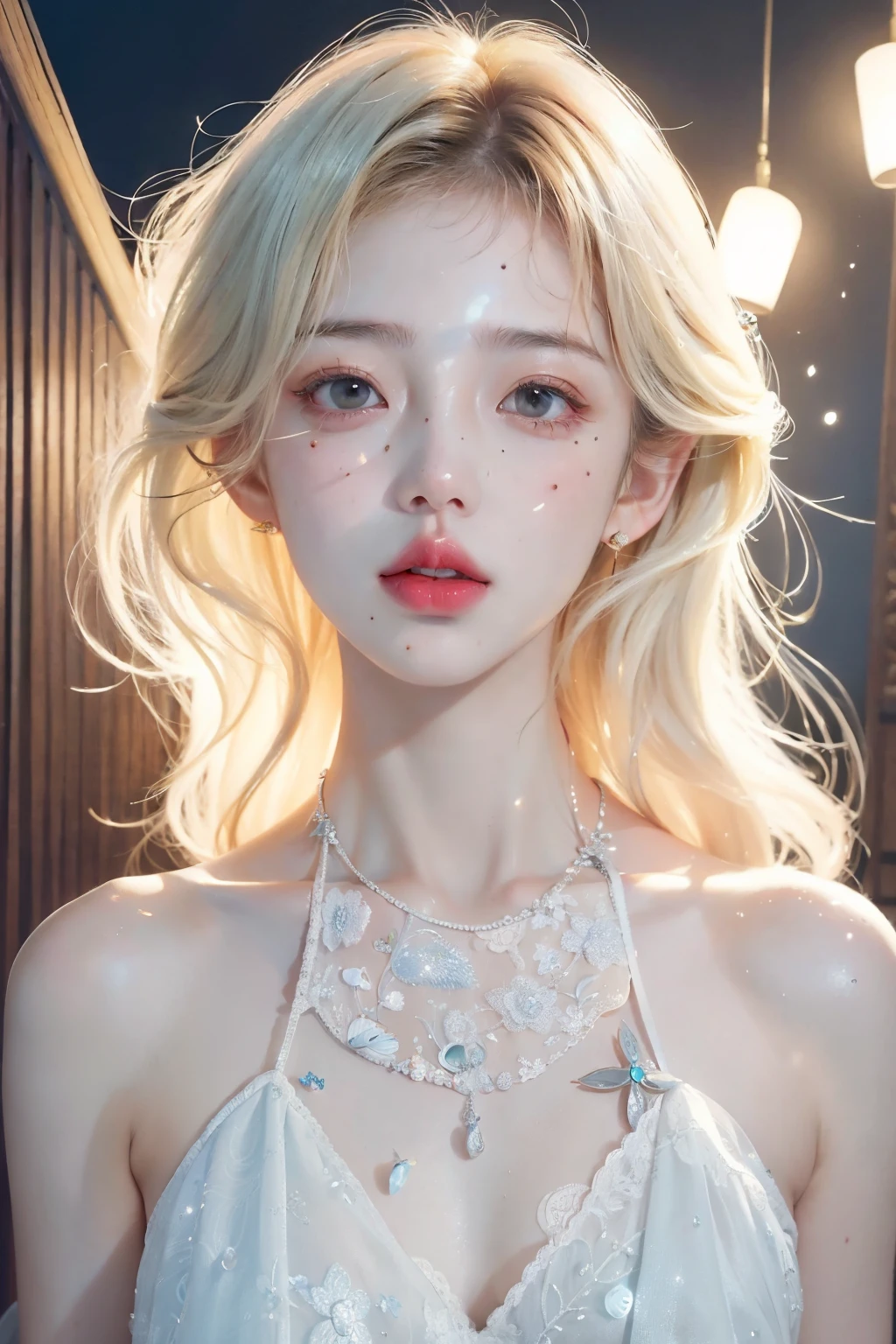 As model, 1 woman, SFW,  Beautiful woman with blonde hair in the arcade, (whole body:1.7), AS-Adult, detailed skin, ultra realistic 8k cg, 그림처럼 Perfect 얼굴, Perfect, Clean, masterpiece, 전문적인 illustration, famous work of art, movie lights, Cinematic flowers,  best quality, masterpiece, illustration, (realistic, photo-realistic:1.37), amazing, in detail, incredibly absurd, huge file size, very detailed, mackerel, very detailed CG Unity 8k 벽지, ray tracing. The background of the image is blurry., depth of field and extremely photorealistic quality., (Milky skin, glowing skin:1.5). 