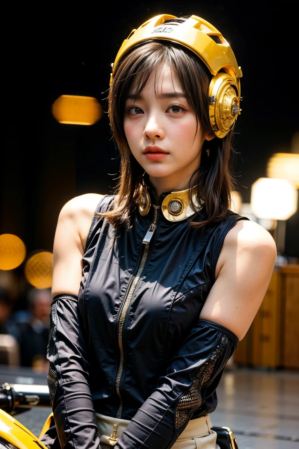 (best quality,highres,masterpiece:1.2),mechanical,hydraulic cylinders,samurai armor,Japanese sword,beautiful girl,twin tails,silver hair,realistic,photorealistic:1.37,photo shoot,ultra-detailed,hyper-realistic textures,full body,battlefield
