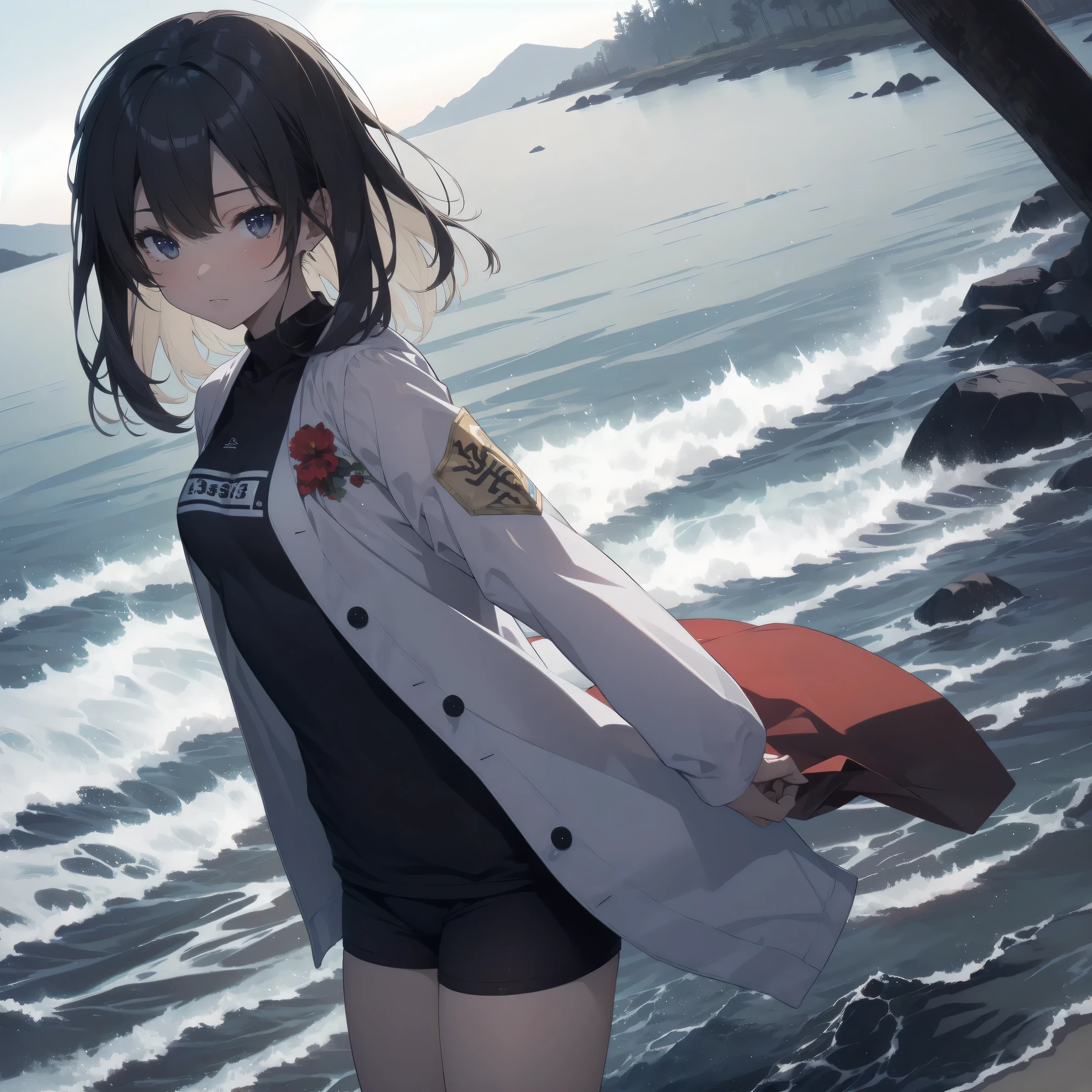 ultra-absurdres-Top quality by artist God, ultra-detailed, high resolution, anime moe artstyle, best anime 8k konachan wallpaper, pixiv contest winner, pool:2810, perfect anatomy,break, 1girl, (Please draw a girl walking sleepily to beach alone. )break,(Solo,dark-skinned female, 13-year-old:1.3),Full limbs, complete fingers,a junior high school student, (very short hair), short cut, flat chest, , small butt, small black eyes, beautiful detailed eyes, well-proportioned iris and pupils, expressive eyes, highres detailed hair, soft expression, school swimsuit, (Detailed Lighting), (Detailed background), in the beach, break,super detailed skin, Best cinematic lighting powered by famous artist, 8k,beauty illustration,photoshop_(medium),very aesthetic,break,((artist:iesupa )), artist:clamp ,artist:carnelian ,artist:kantoku ,
