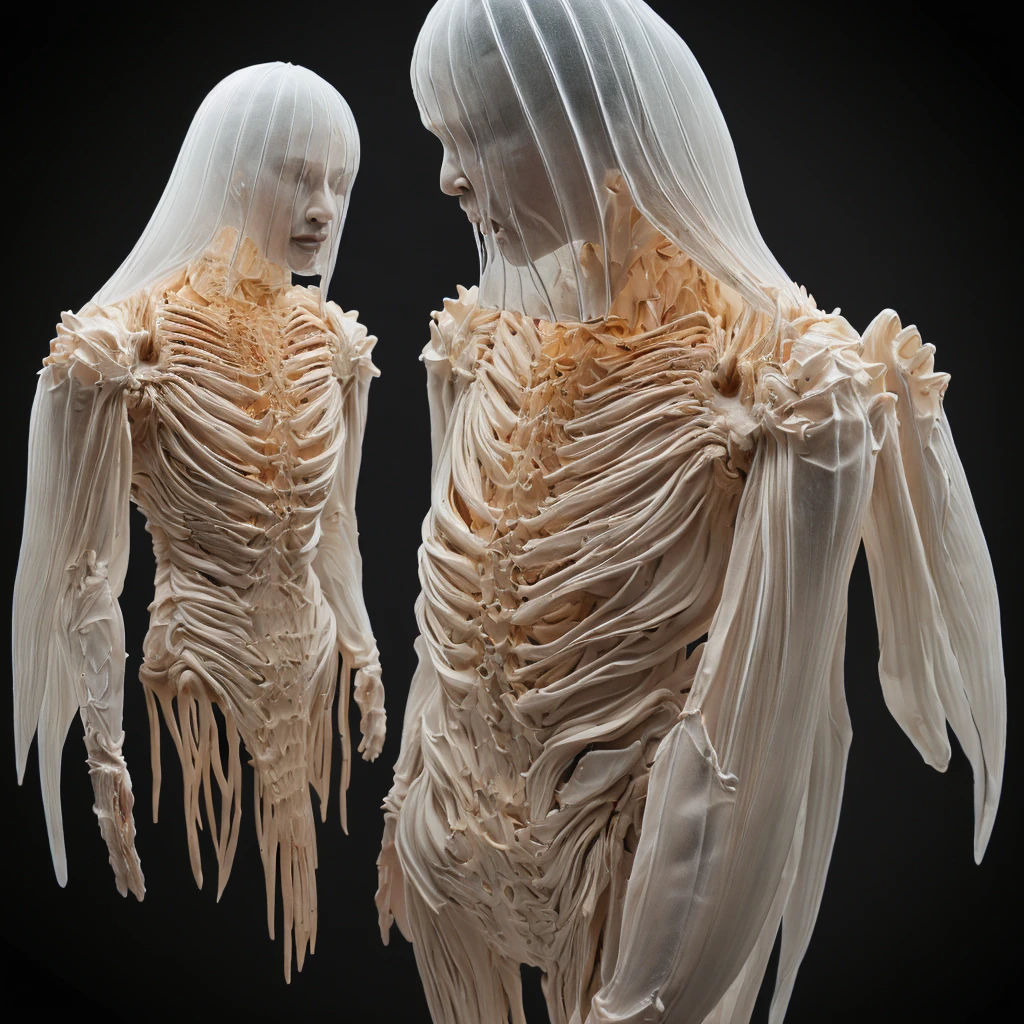 (highest quality,4K,8k,High resolution,masterpiece:1.2), Super detailed, (Realistic,photoRealistic,photo-Realistic:1.37), white creature, Otherworldly, Lovecraft, Chitinous Skin, Bioluminescence Pattern, Dark color palette, Spooky lighting.(Browsing Caution:1.4), white, pink, orange, Very long and sharp red claws, Big Claws, Her body is bioluminescent. Moisturized Skin, (Extremely detailed and intricate skin patterns:1.2), (Translucent chitinous exoskeleton:1.3), (Very small waist:1.4), (Destroyed Anatomy:1.5), violent, erotic