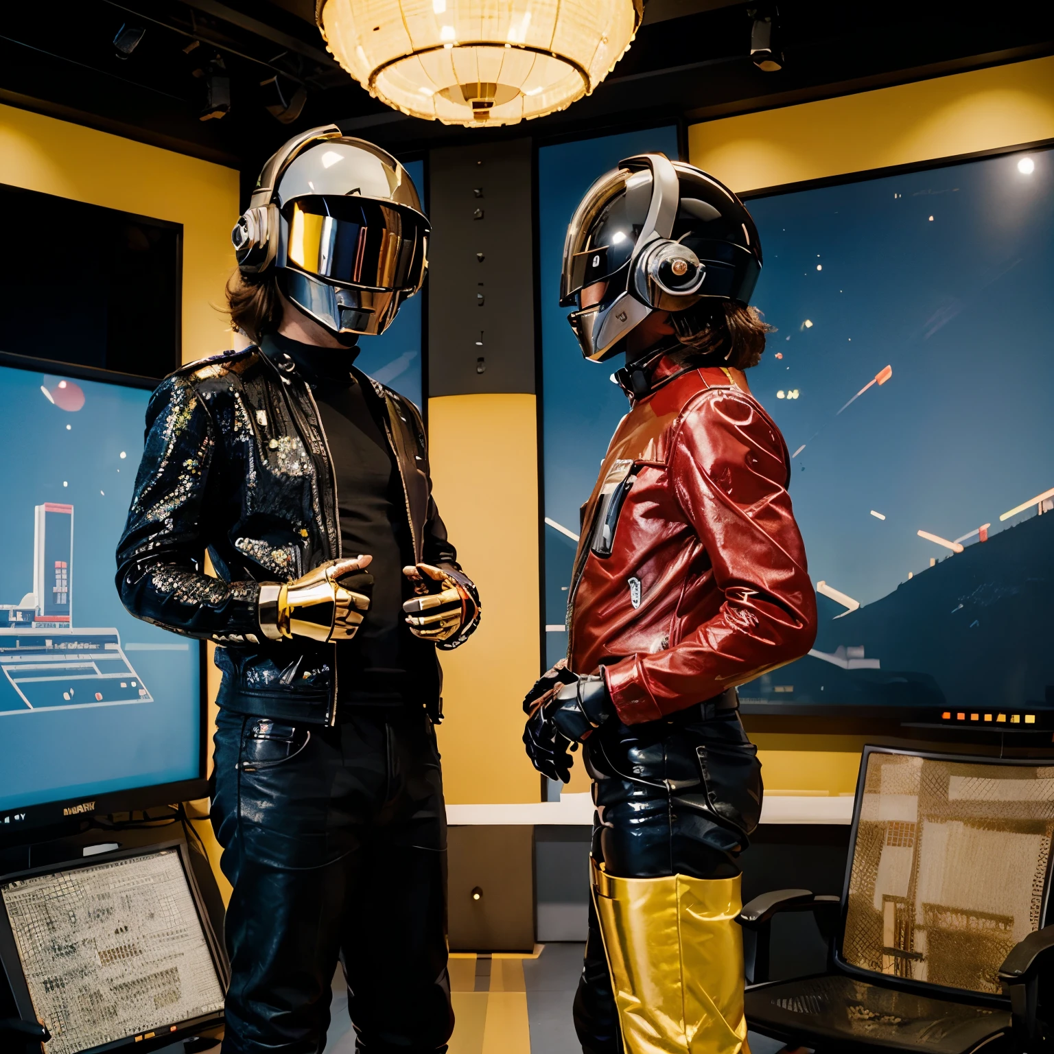 Fait moi une représentation des daft punk dans un style du studio Ghibli