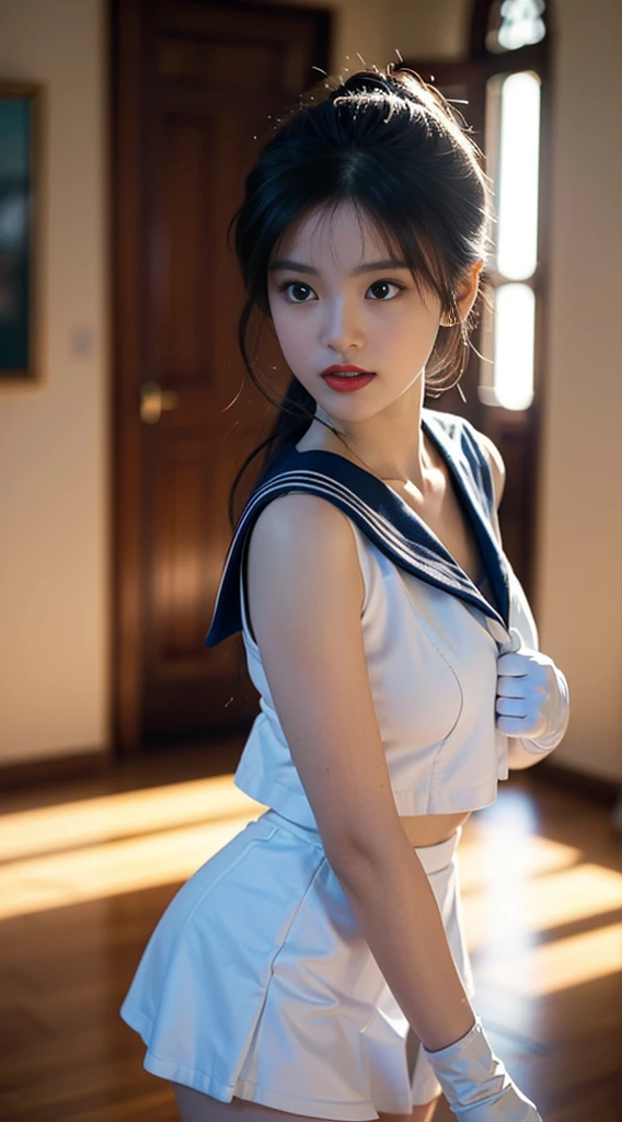 (8K、RAW Photos、top-quality、masterpiece:1.2)、(realisitic、Photorealsitic:1.37)、1人、japanes、18year old、femele、Classroom、natta、profetional lighting、Photon mapping、torn、Colossal tits、The tips of the knitted, which are pure white and very small in size, stick out、areola protruding、The shape of the pubic area is clearly visible、gals、Lots of lashes、Lame on the eyelids、Pitch black lip、Pitch black heels、pubick hair、the lower abdomen bristles、A slender、crotch open、My are big and are about to spill out of my bra、Very much pubic hair、pubic hair is very protruding、((Tight sailor suit、Short pleated skirt、I don't wear a sailor hat))、long and short hair of maroon color,
