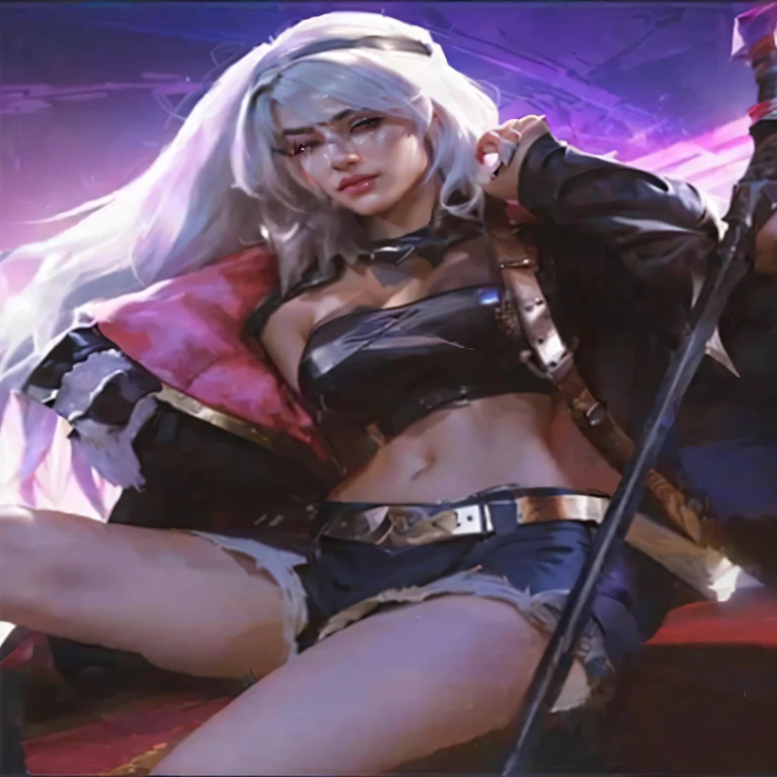 a woman in a black outfit holding a sword and a sword, ig model | artgerm, extremely detailed artgerm, style artgerm, ashe, ashe from overwatch, style of artgerm, kda, tifa lockhart with white hair, trending artgerm, like artgerm, artgerm. high detail