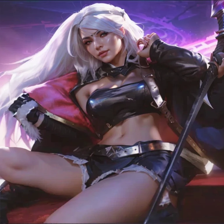 a woman in a black outfit holding a sword and a sword, ig model | artgerm, extremely detailed artgerm, style artgerm, ashe, ashe from overwatch, style of artgerm, kda, tifa lockhart with white hair, trending artgerm, like artgerm, artgerm. high detail