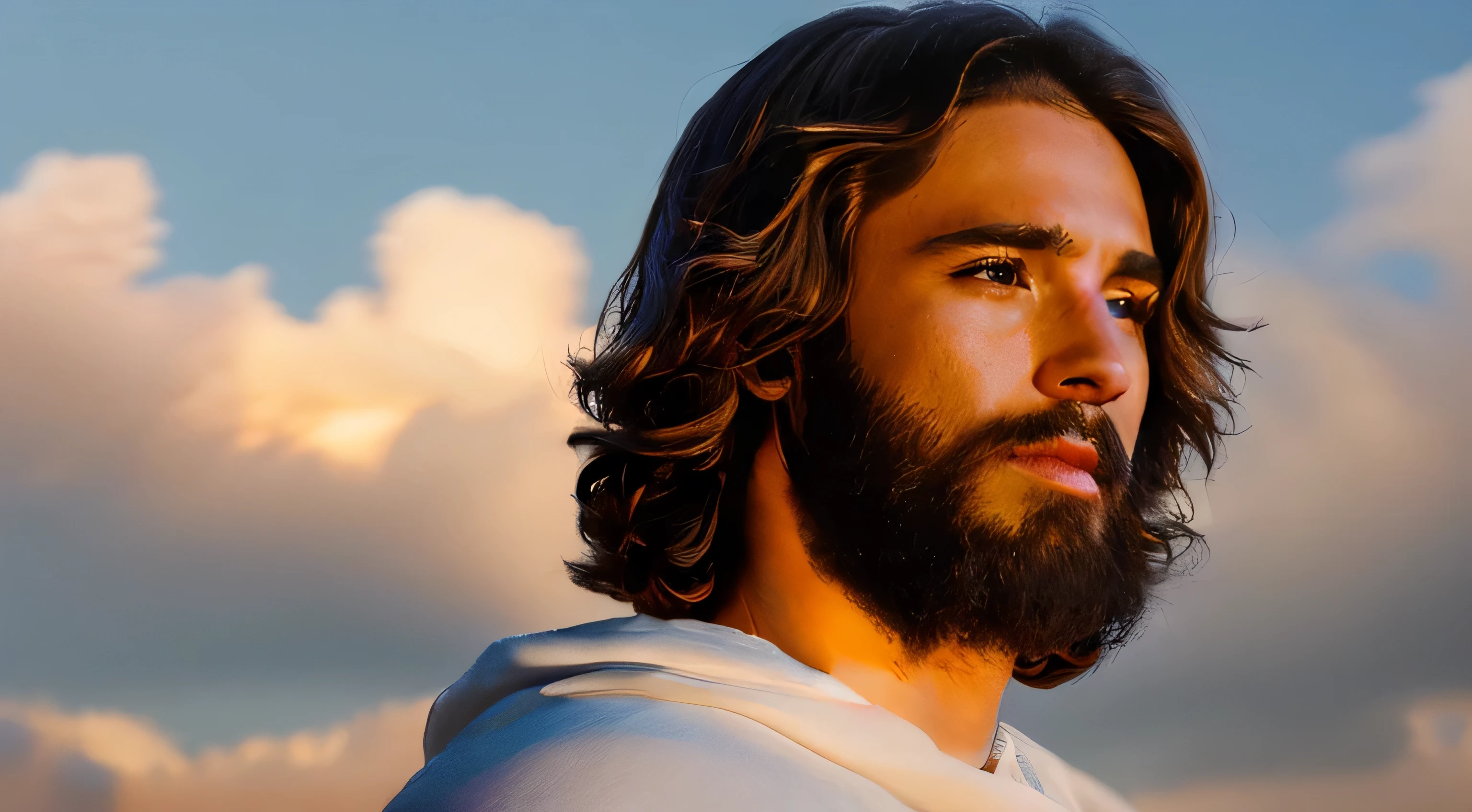 (((1st century))、(((Ancient Israel)))、(((Short-haired Jesus Christ)))、(((Short hair)))、(((Gazing into the distance)))、(((Glide through fantastic clouds)))、high resolution、High resolution、Fantastic Background、In 8K、Live Shooting、highest quality、masterpiece:1.5、Ultra-lightweight and high resolution、Photorealistic:1.5、Cinematic Light、Soft Volumetric Lighting:1.5、Real、Photorealistic:1、Detailed skin、Professional Lighting、photograph、Sharp Focus、detailed、Professional Lighting、Photon Mapping、Detailed and complex environment、Very detailed、highest quality、Fine art photography、Photorealistic concept art、Soft Natural Volumetric Cinematic Perfect Light、Mid Journey、Detailed hand、