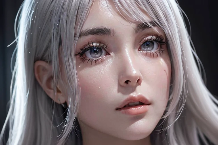 Dream atmosphere, ultra-detailed, young silver-haired girl (Sharon Tate), pale-gray hair (with hair fringe), very sensual, light eyes, bright pale skin, realistic shadows, in tight gothic clothes, big ass, thick legs, Wearing extremely tight black panties, pantyhose, wearing a mini blouse, textures realistic, very realistic, extremely sexy, 8K, 8K extremely detailed), (an extremely delicate and beautiful), (masterpiece), (best quality: 1.0), (ultra high resolution: 1.0) 