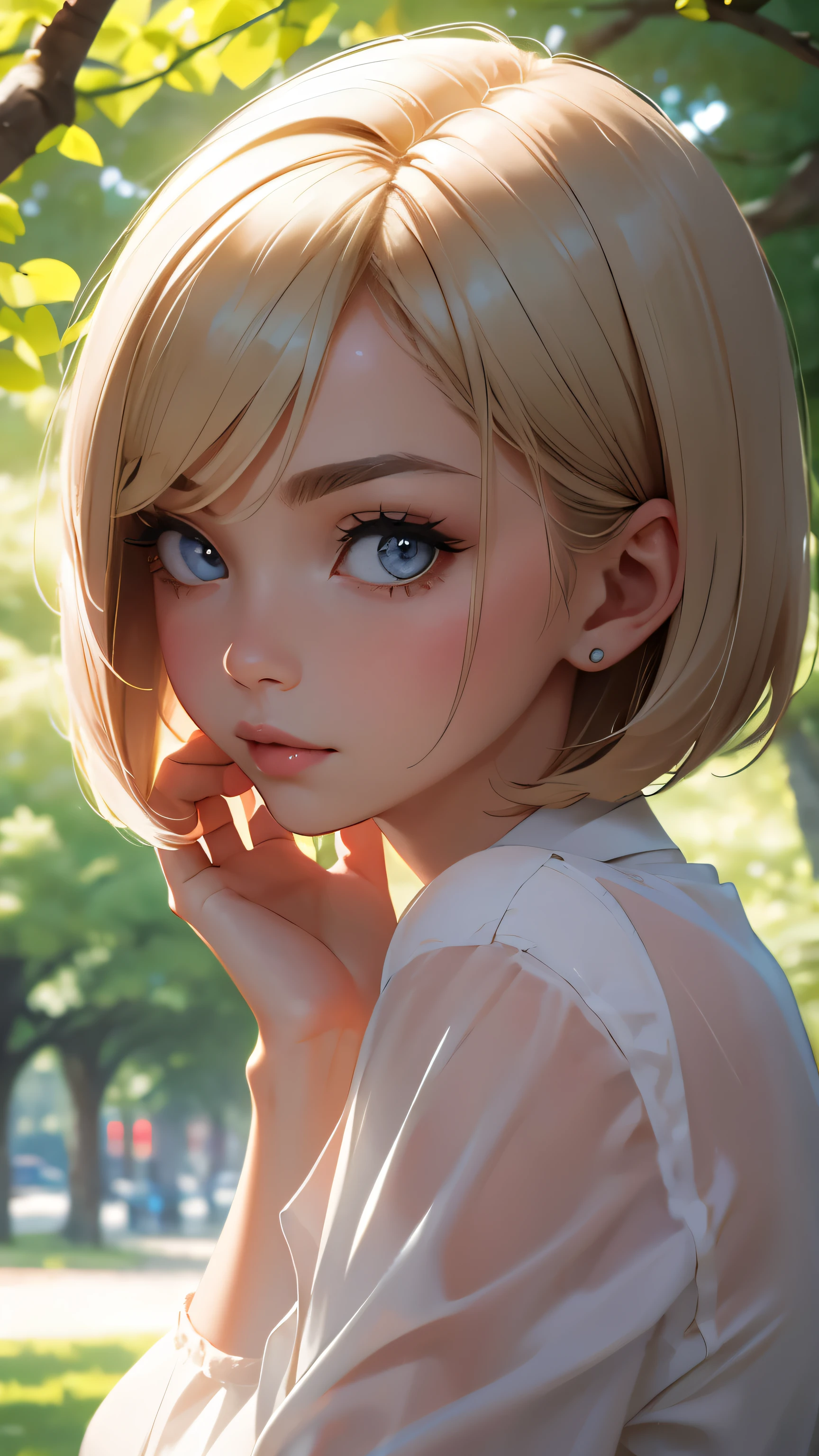 short hair, Short hair with bangs, Woman with pretty face,Cute little face, French Bob, White skin, Short brown hair and big eyes, Full body portrait shot 8k, Beautiful light、Big eyes, Beautiful woman, Young woman with bob cut, Full Shot,Best image quality,
