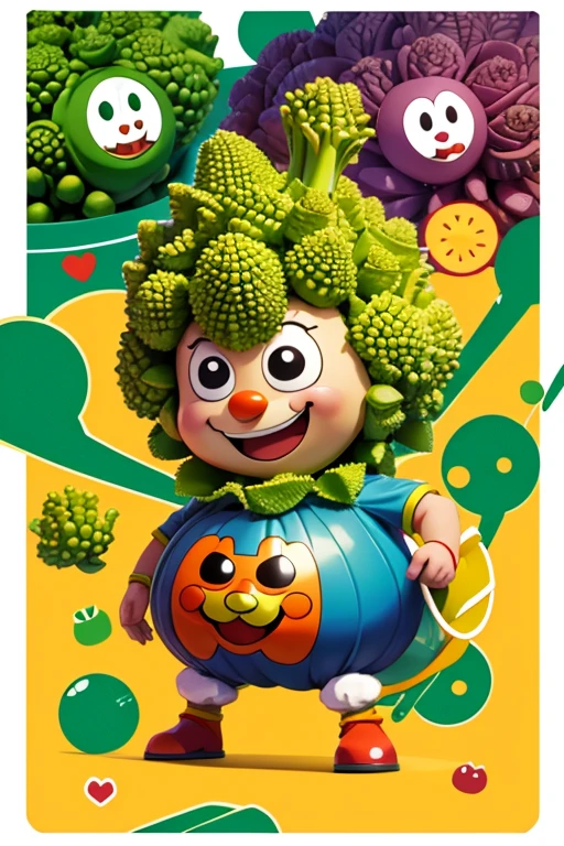 Vegetable character,skip,smile,romanesco,Anpanman,Anime Style